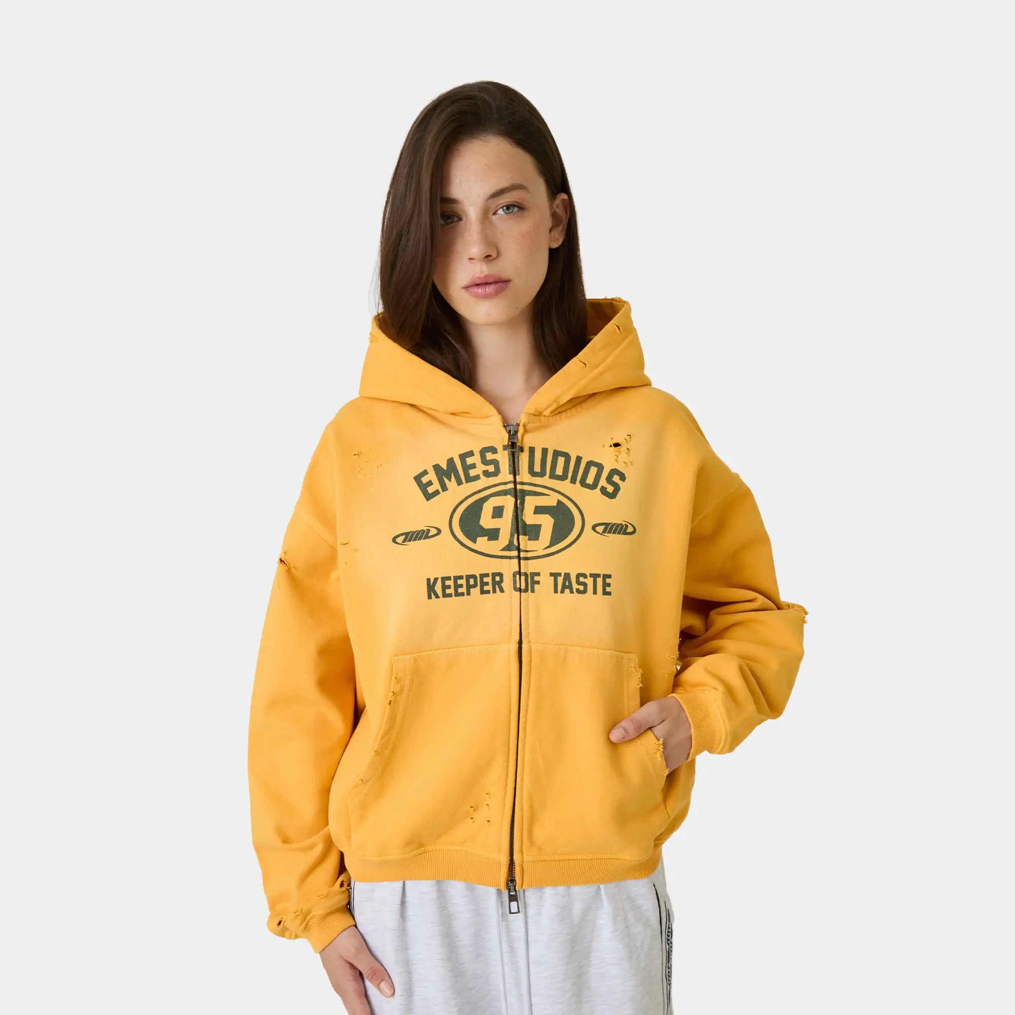 Keeper Mustard Cropped Boxy Full Zip Hoodies Eme Studios