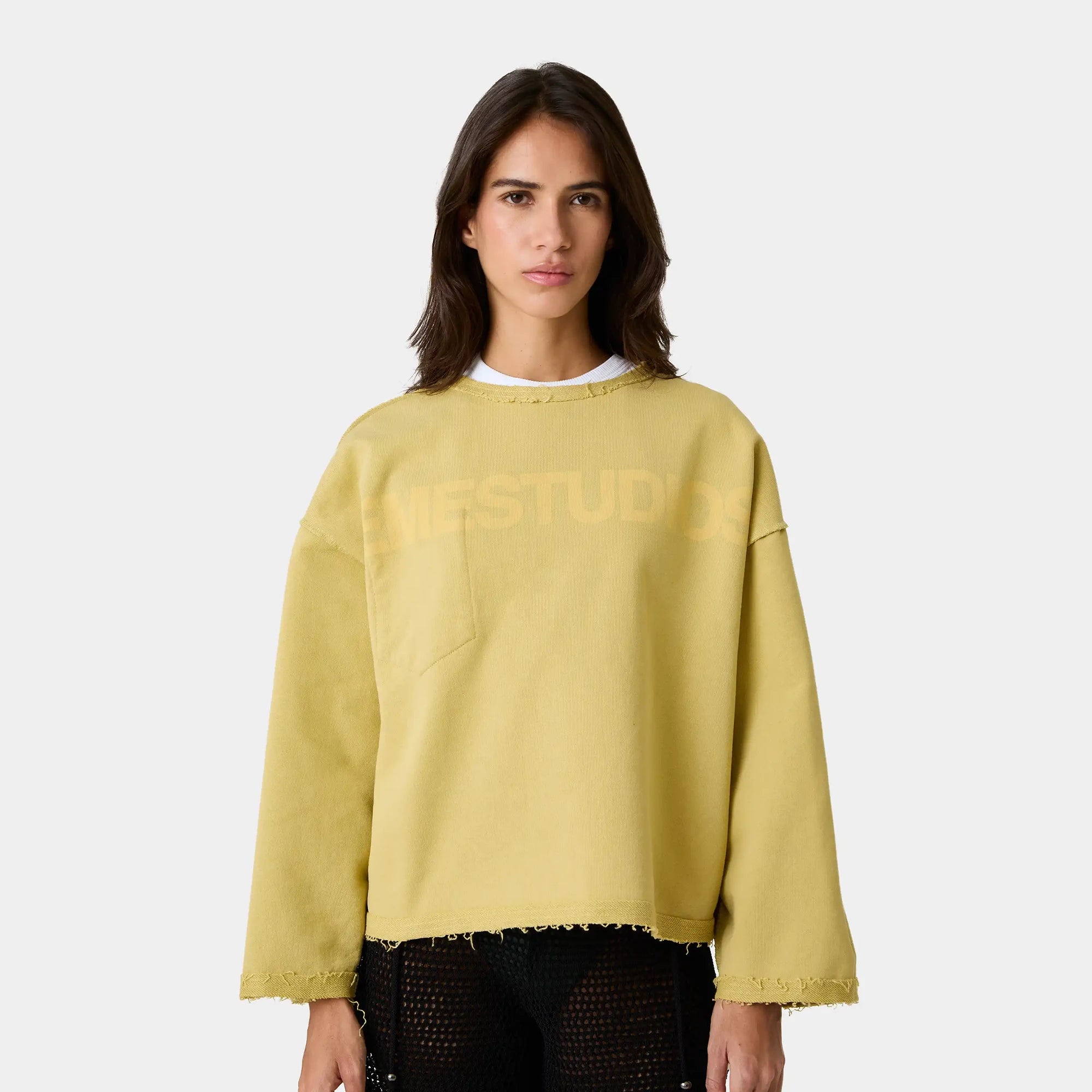 Pocket Antique Green Reverse Crewneck Sweatshirts Eme Studios