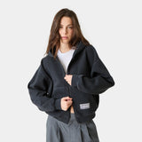 Waffle Navy Croped Boxy Full Zip Hoodies Eme Studios