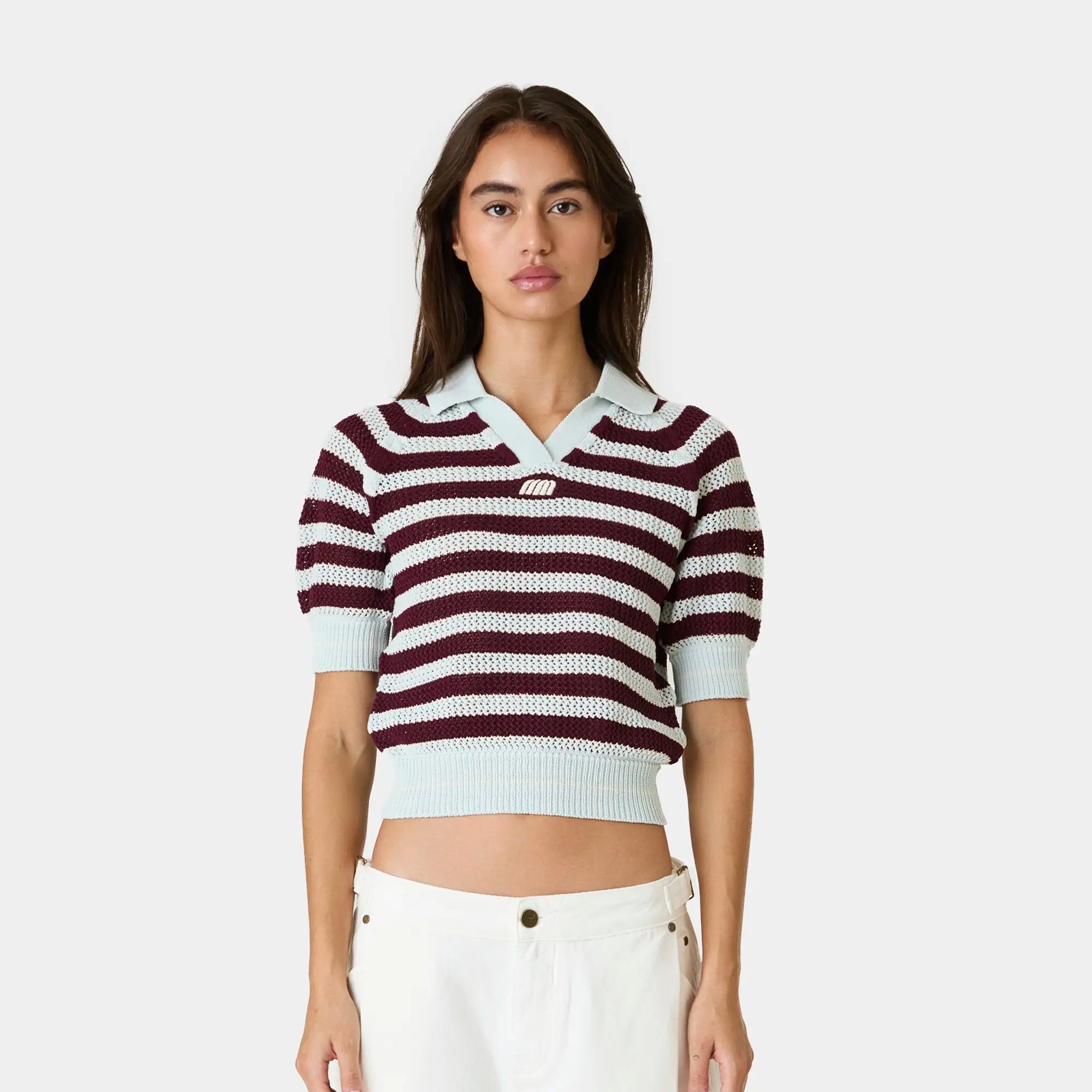 Ocata Navy Crochet Knit Polo Woman Knitwear Eme Studios