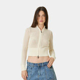 Ursula Off Sand Crochet Full Zip Woman Knitwear Eme Studios