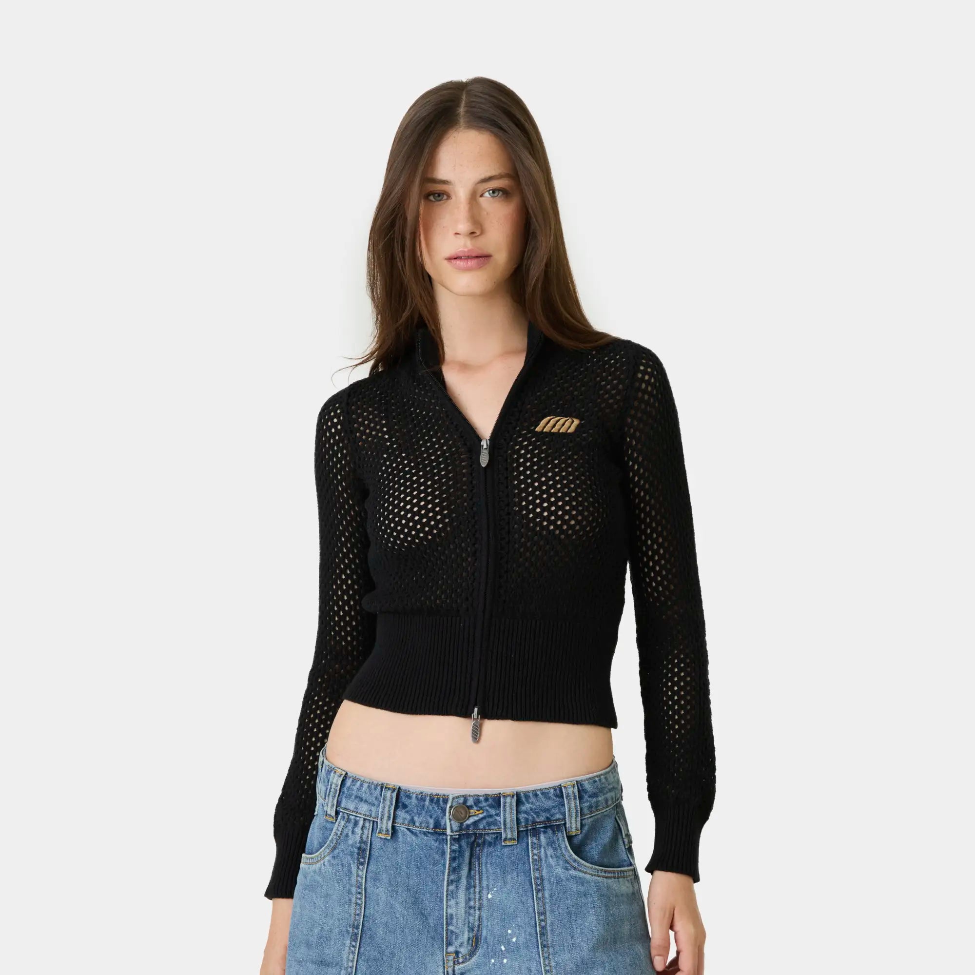 Ursula Black Crochet Full Zip Woman Knitwear Eme Studios