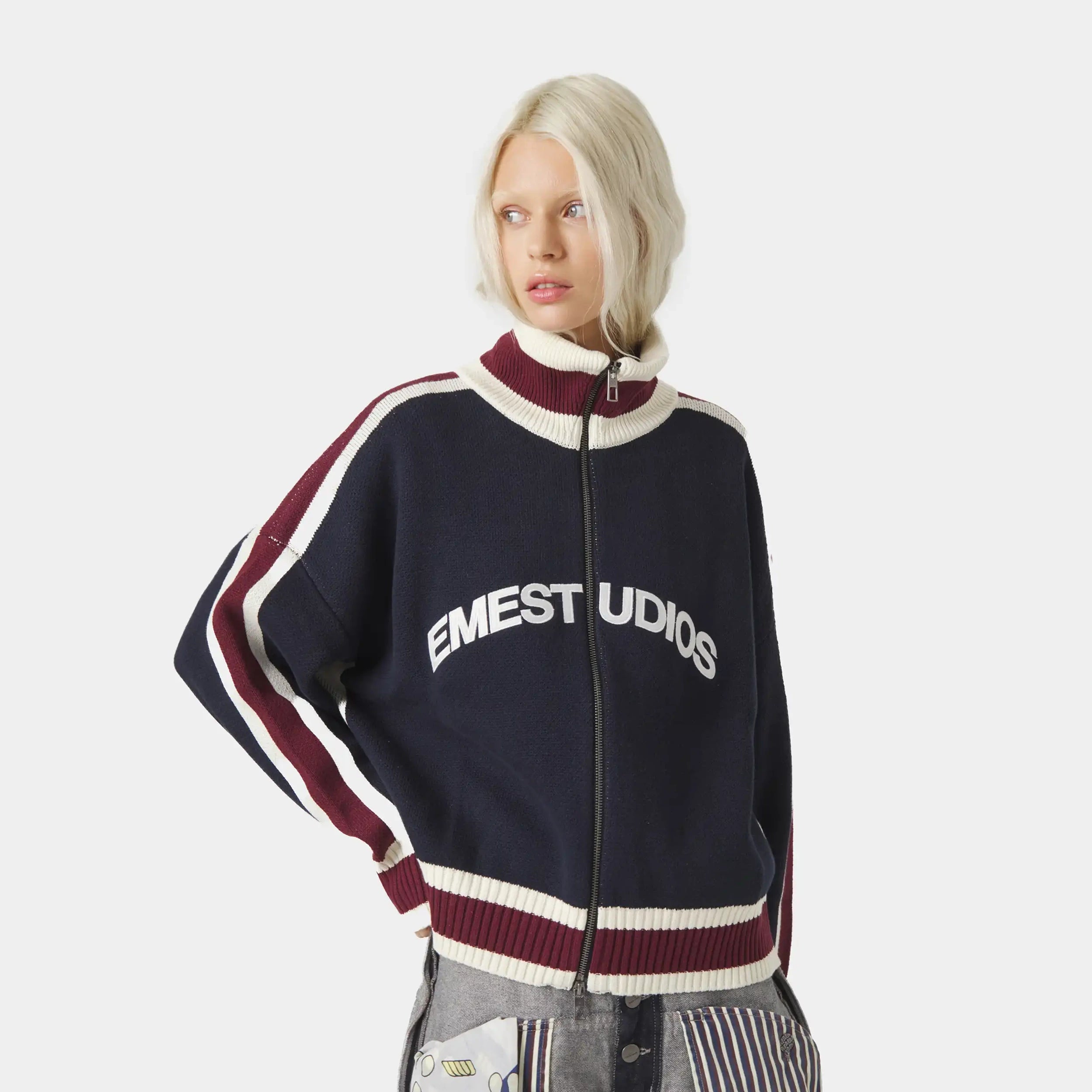 Echellor Navy Zipper Knit Knitwear Eme Studios