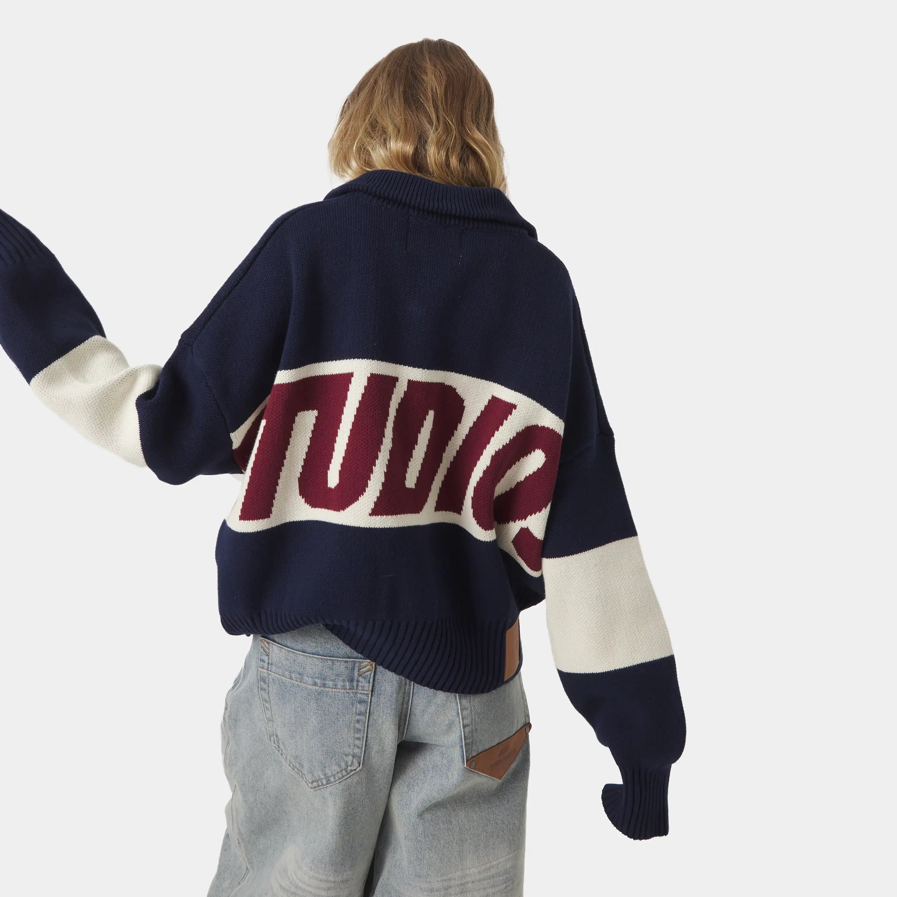 Thrill Navy Zipper Knit Knitwear eme