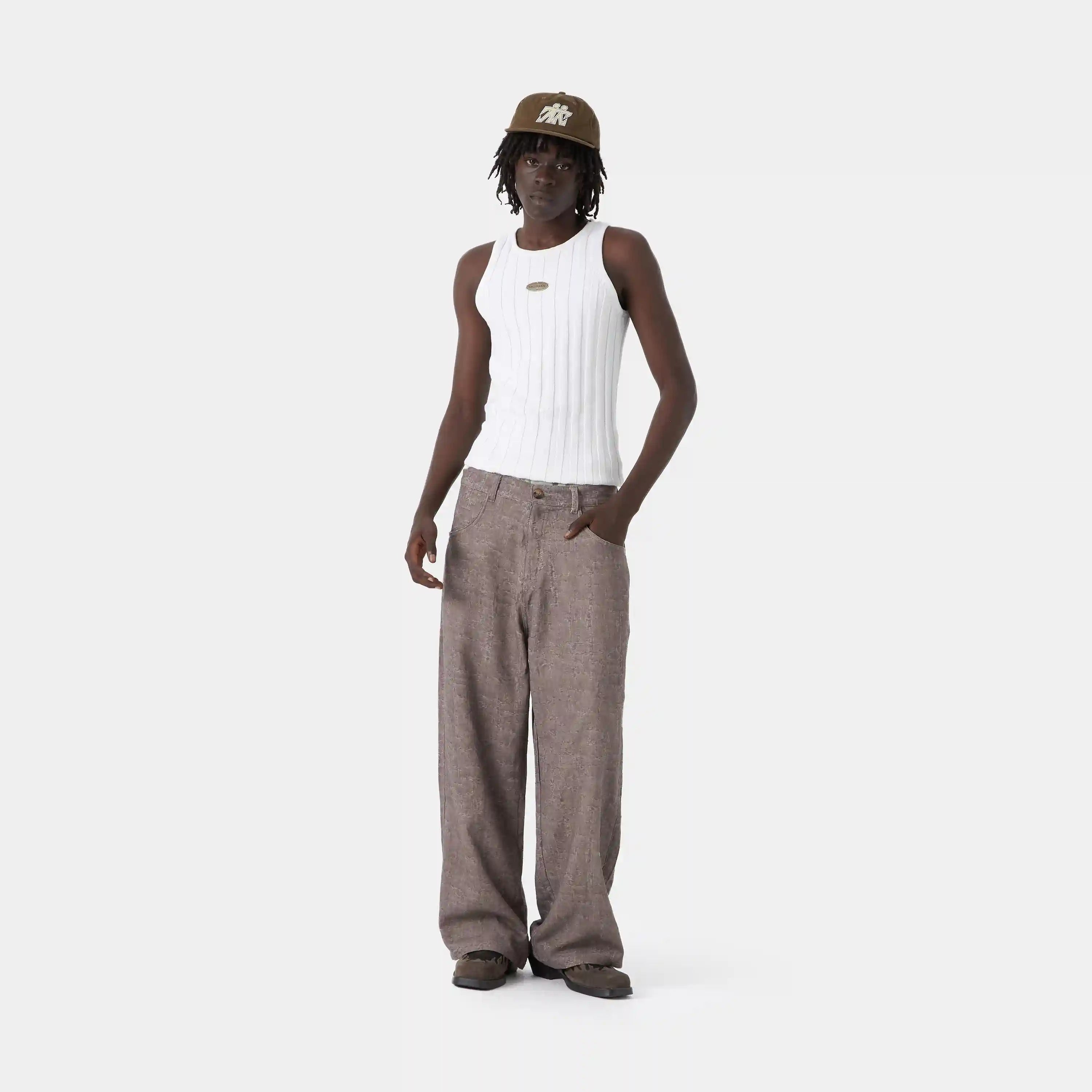 Frayed Brown Baggy Pants Pants eme