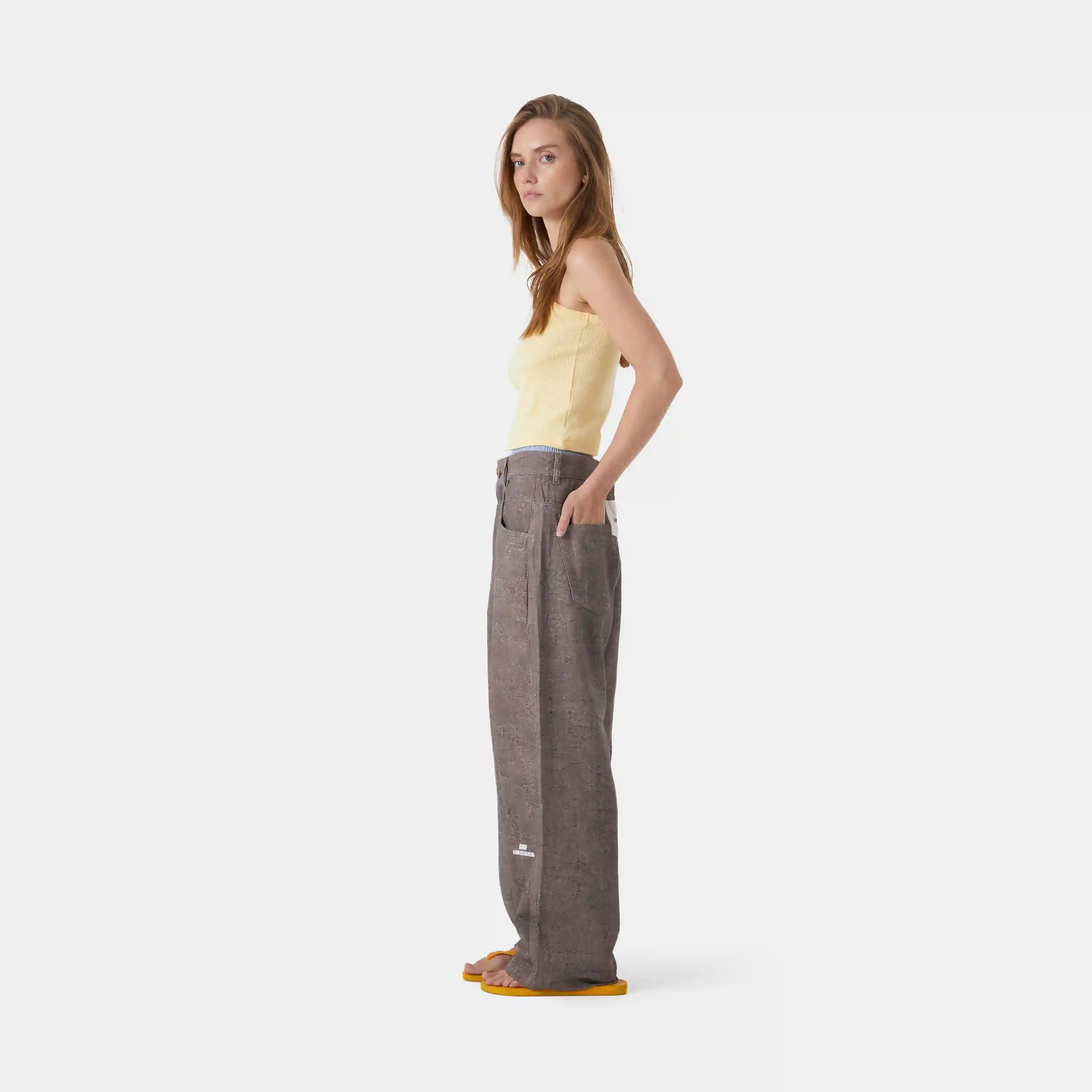 Frayed Brown Baggy Pants Pants eme
