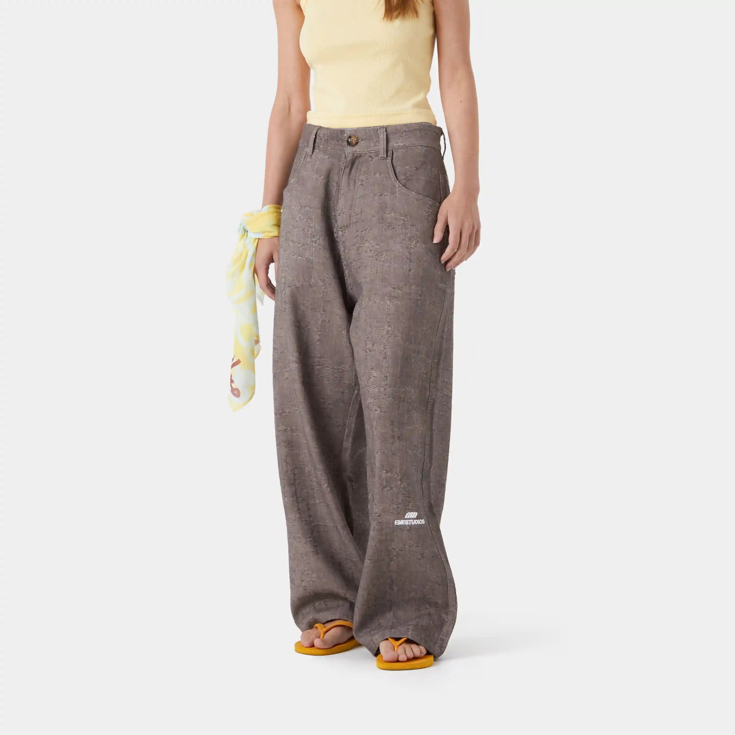 Frayed Brown Baggy Pants Pants eme