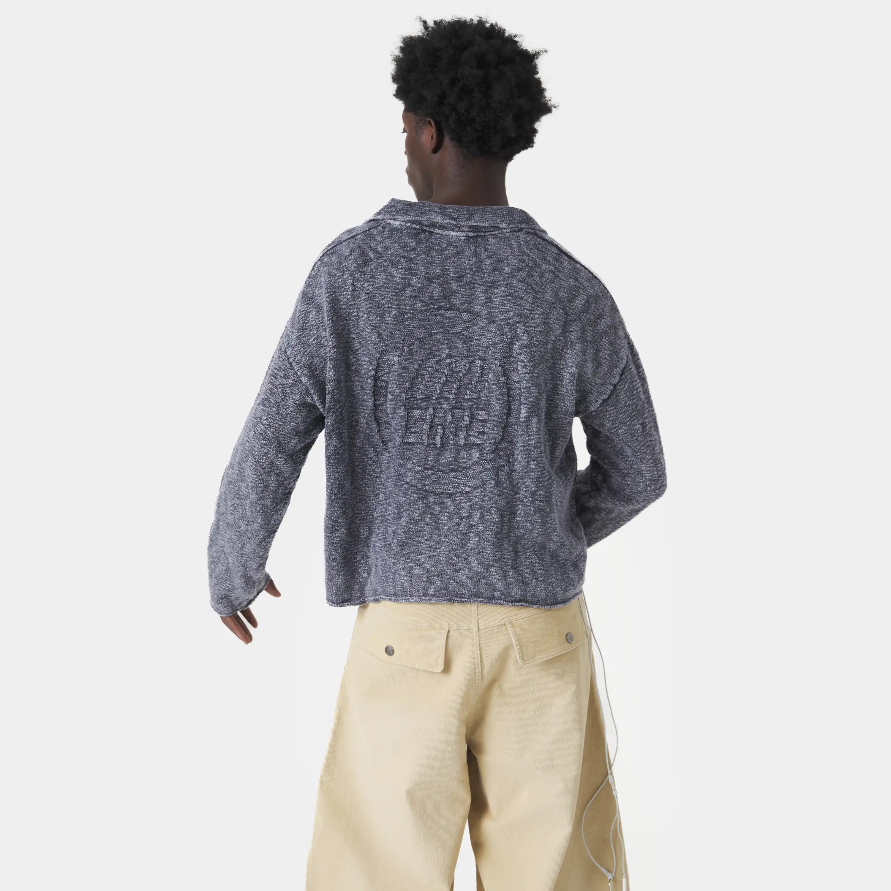 Kiff Navy Distressed Knit Polo Knitwear eme