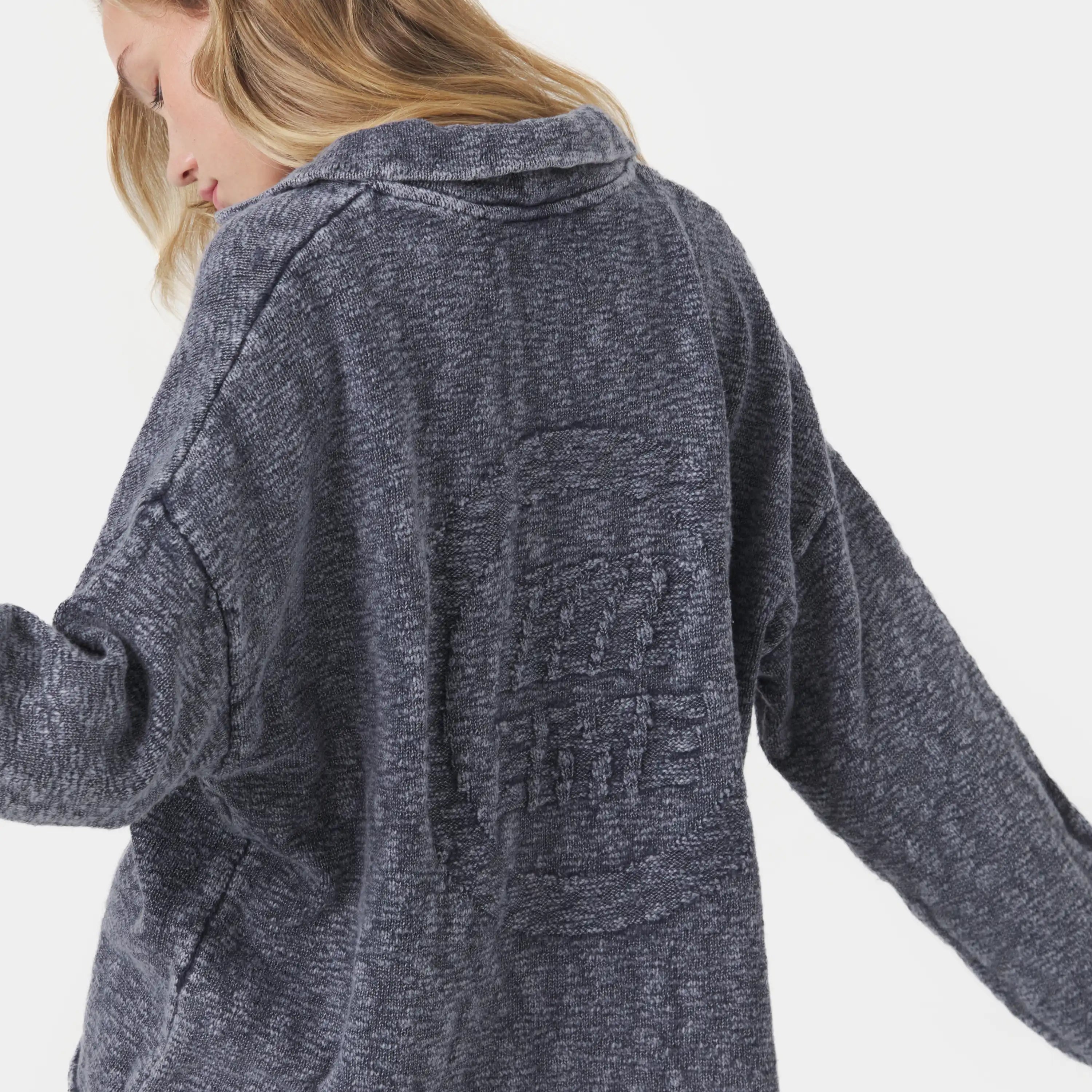 Kiff Navy Distressed Knit Polo Knitwear eme