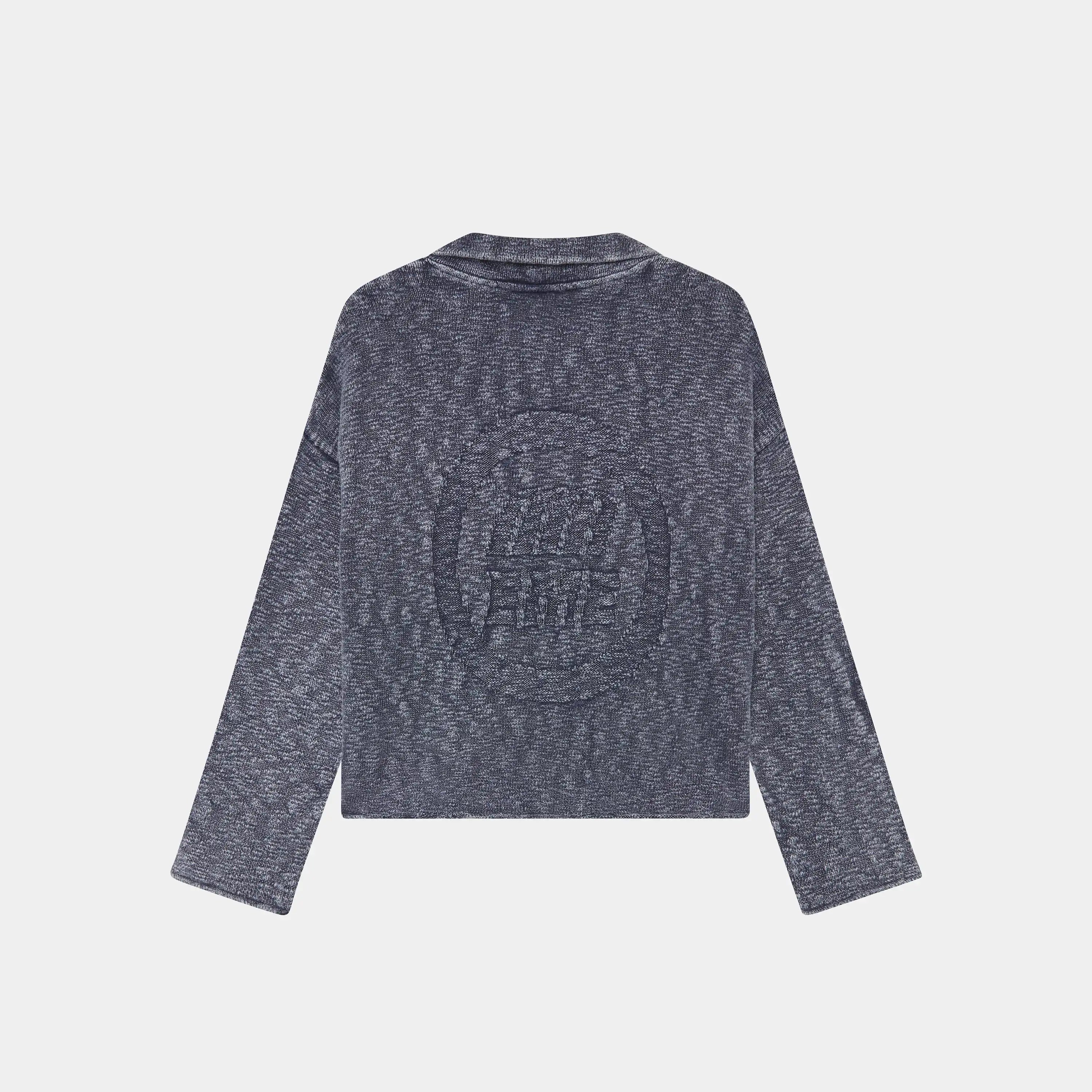 Kiff Navy Distressed Knit Polo Knitwear eme