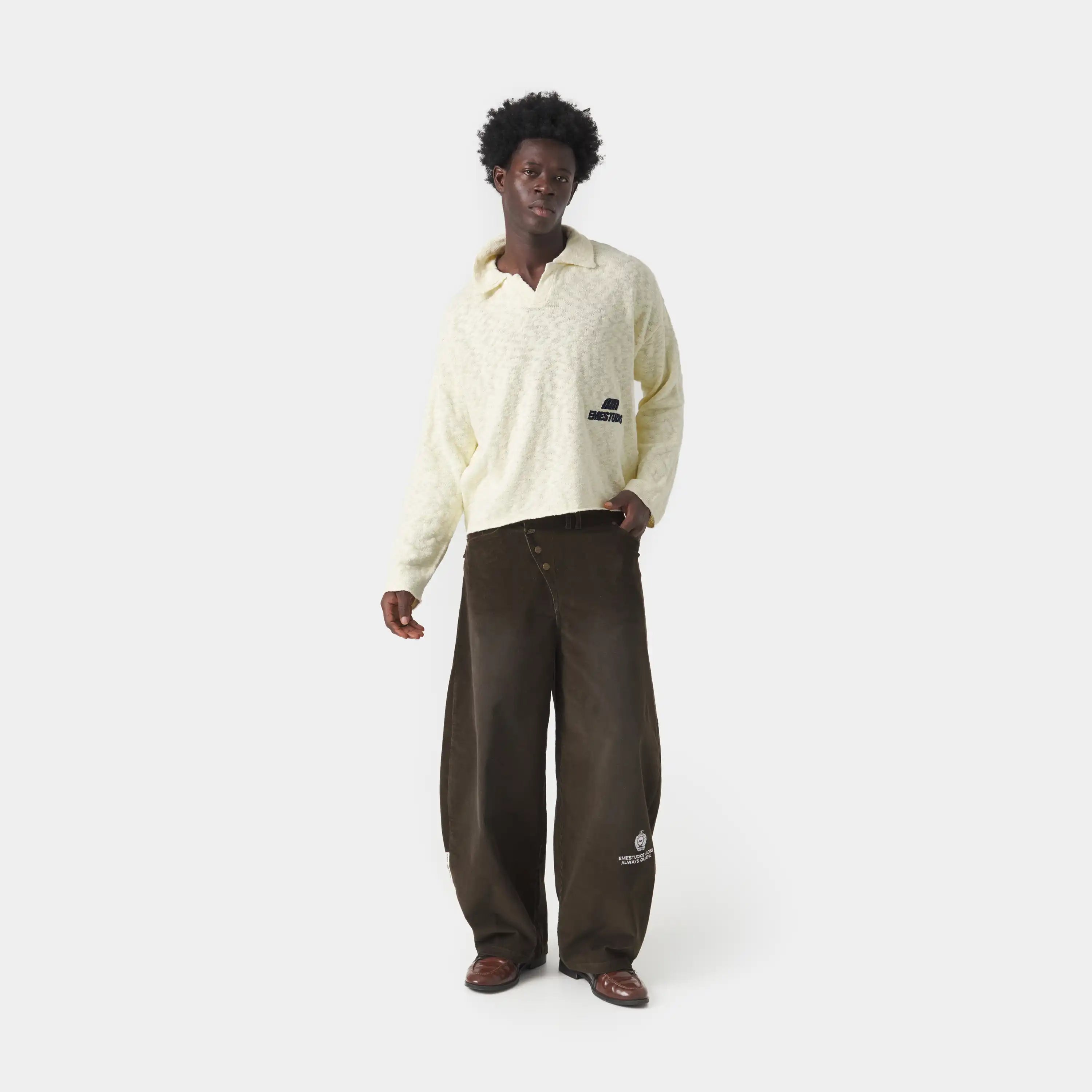 Kiff Off Sand Distressed Knit Polo Knitwear eme