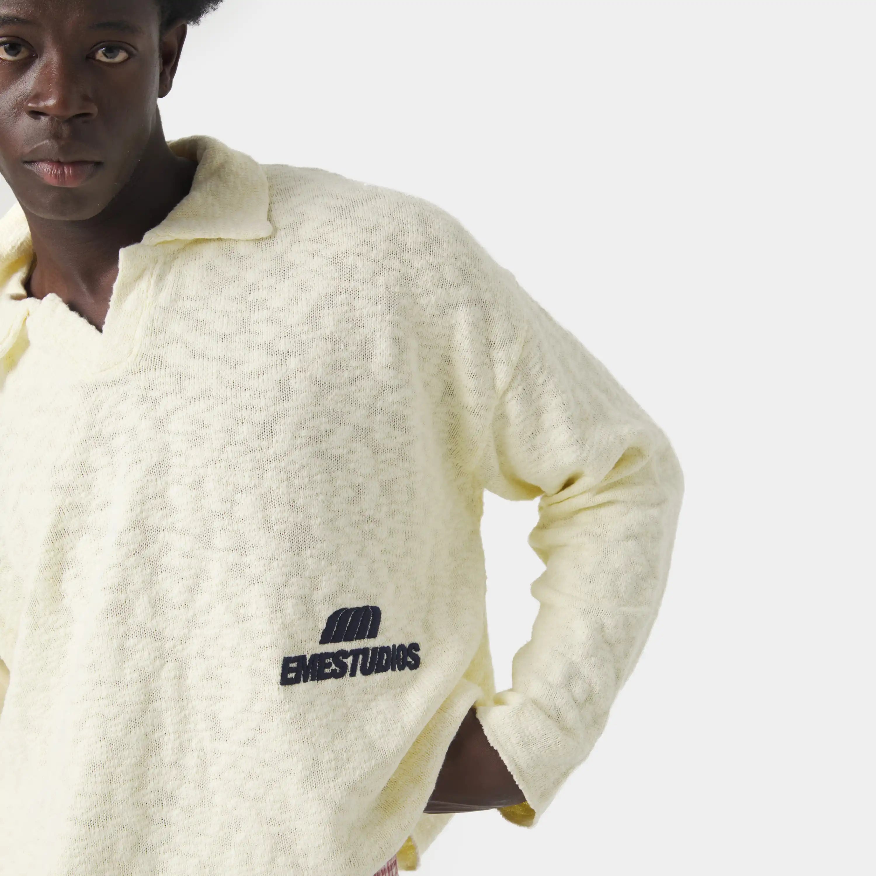 Kiff Off Sand Distressed Knit Polo Knitwear eme