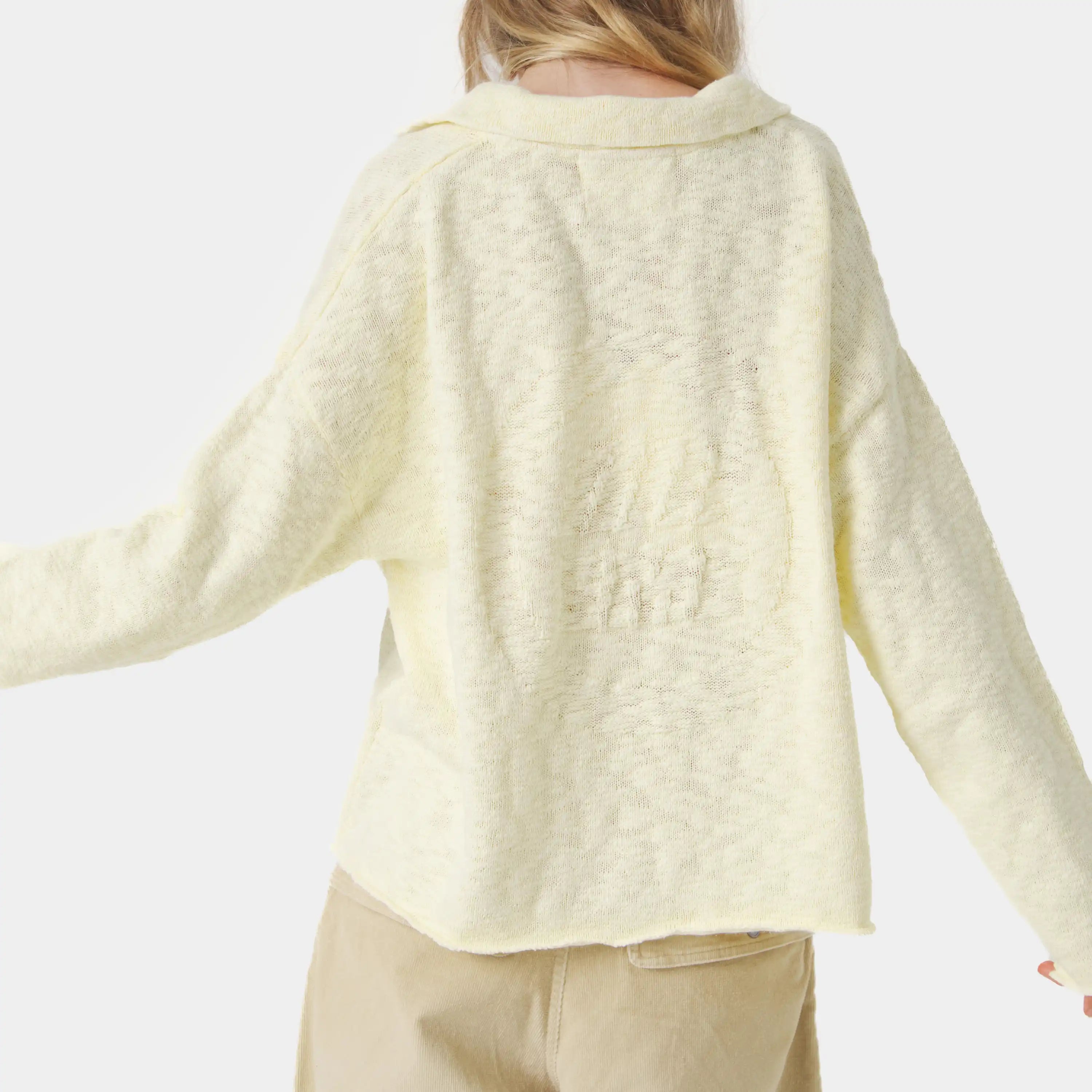 Kiff Off Sand Distressed Knit Polo Knitwear eme