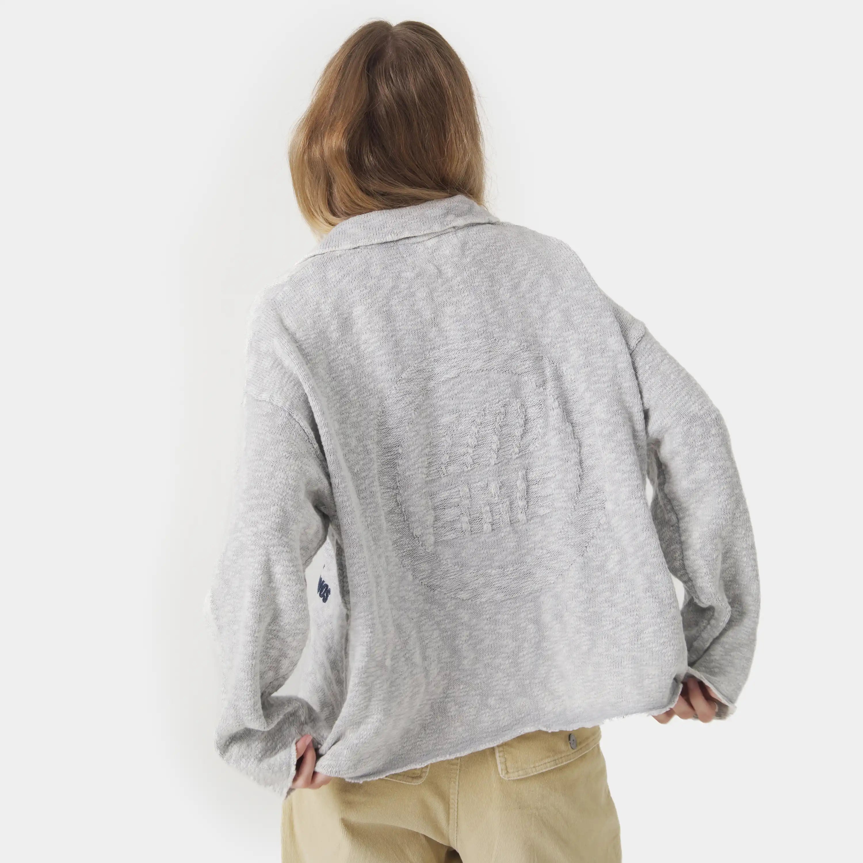 Kiff Grey Distressed Knit Polo Knitwear eme