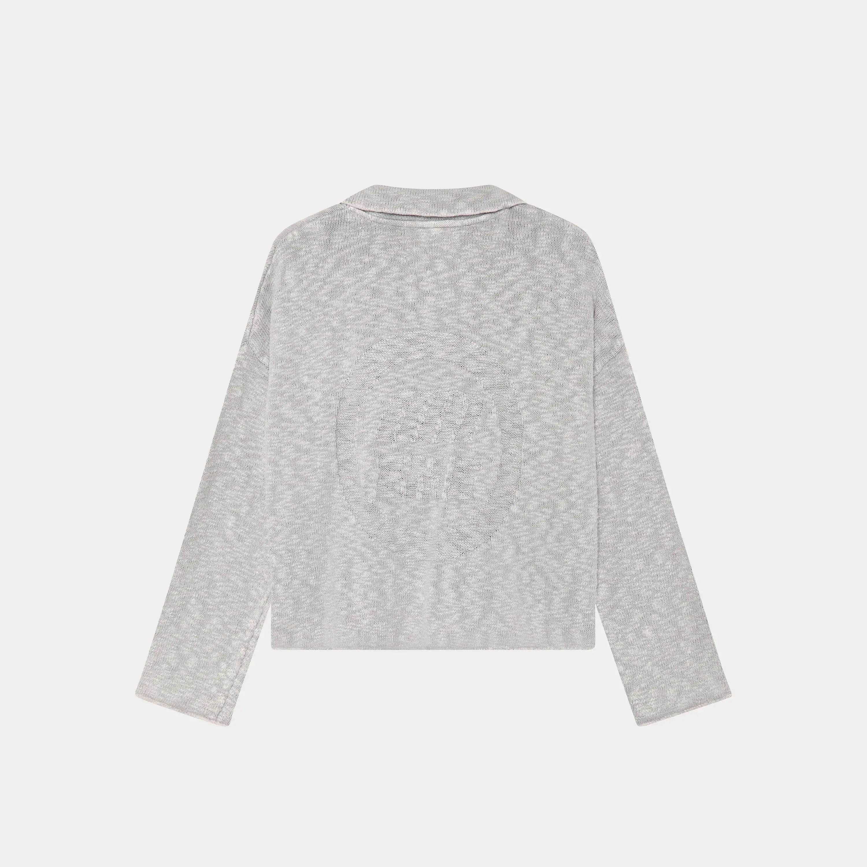 Kiff Grey Distressed Knit Polo Knitwear eme