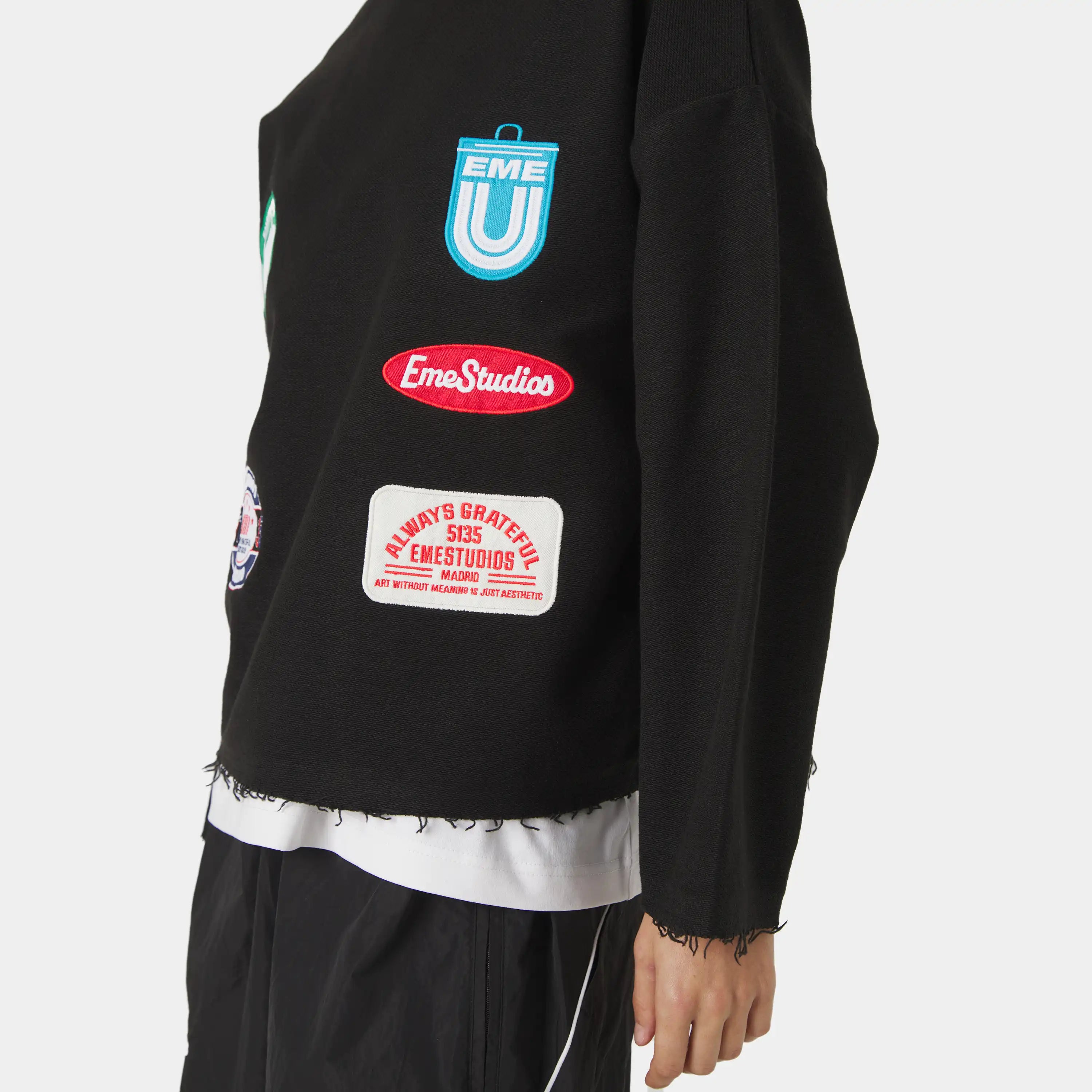 Patches Black Oversized Crewneck Sweatshirts Eme Studios
