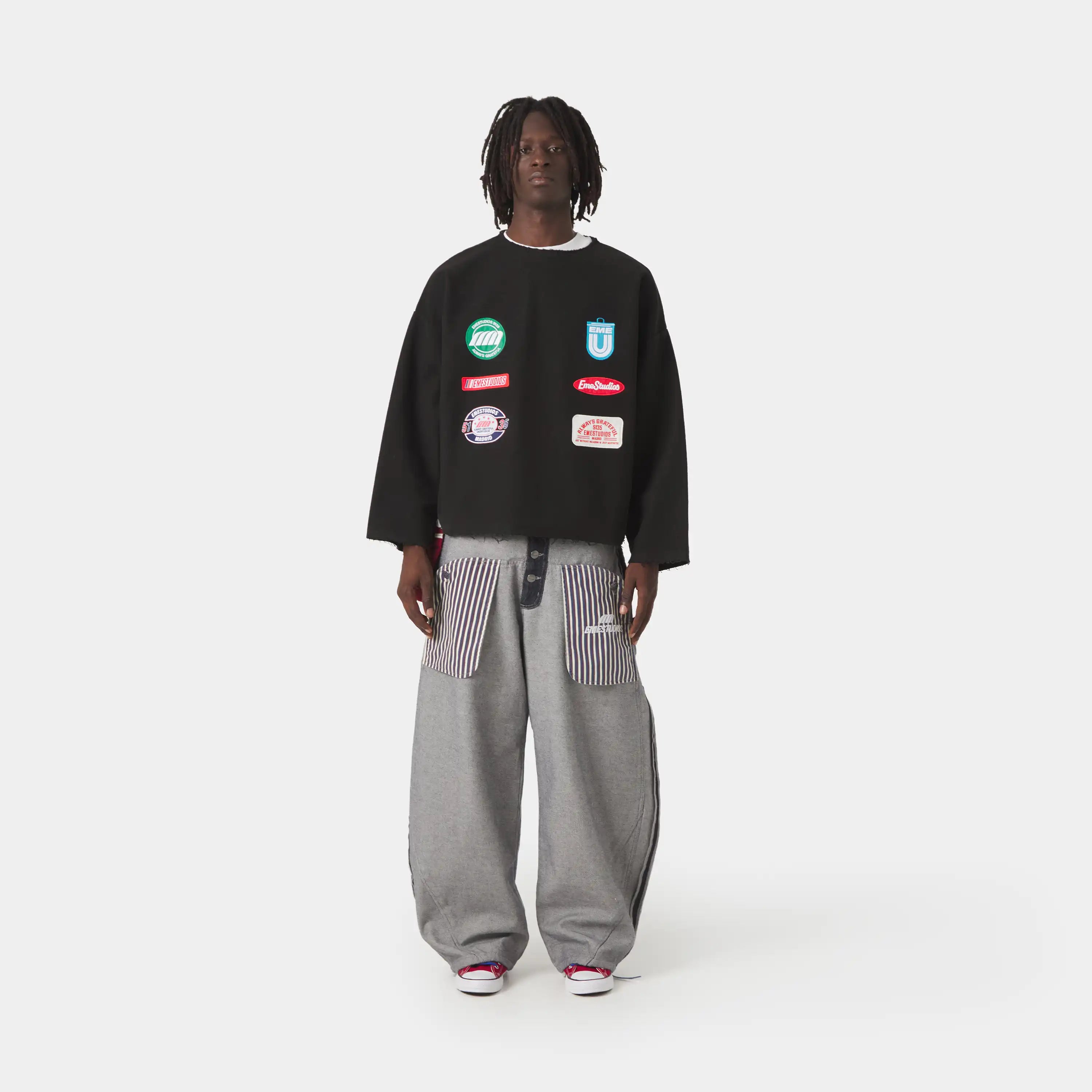 Patches Black Oversized Crewneck Sweatshirts Eme Studios