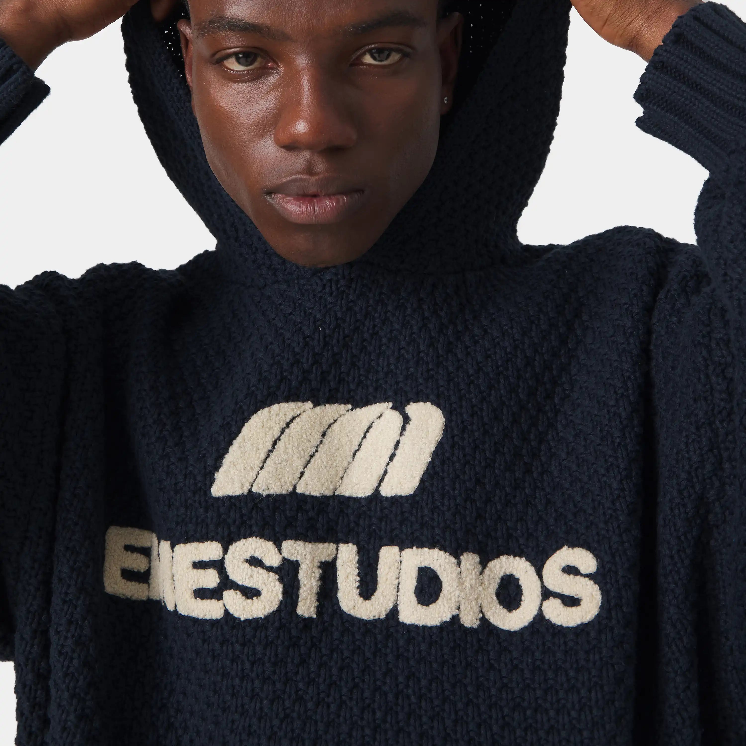 Pidgey Navy Knitted Oversized Hoodie Knitwear Eme Studios