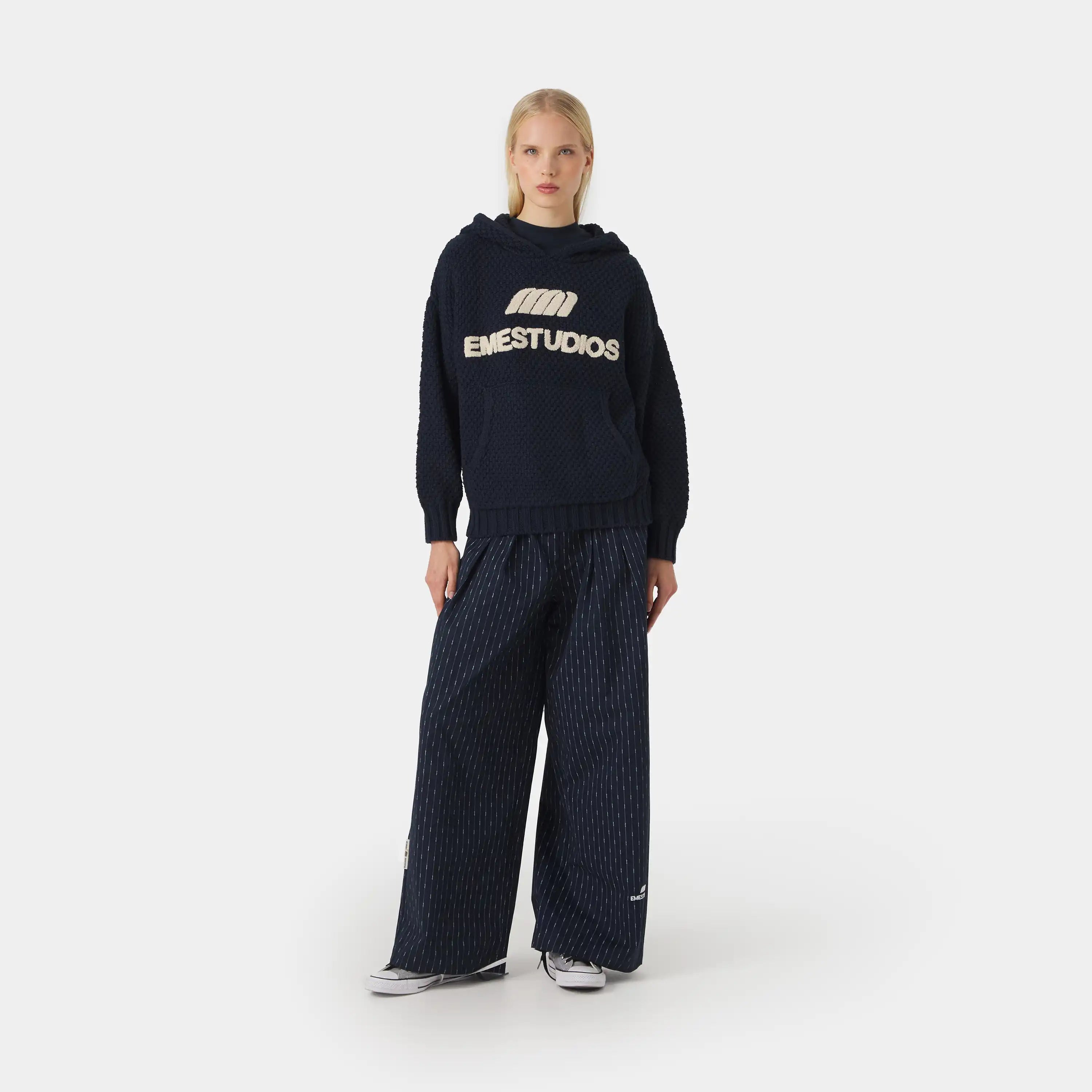 Pidgey Navy Knitted Oversized Hoodie Knitwear Eme Studios
