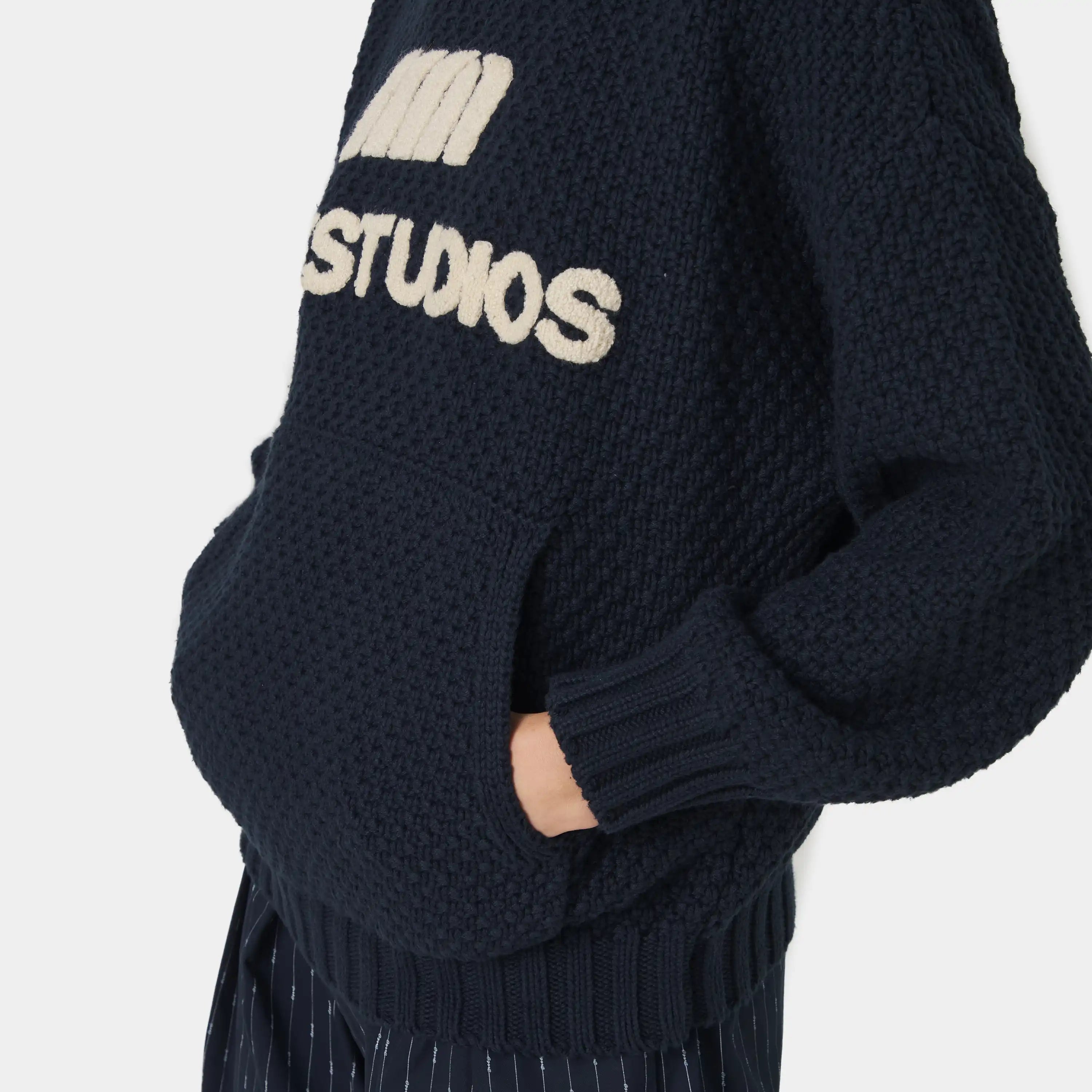 Pidgey Navy Knitted Oversized Hoodie Knitwear Eme Studios