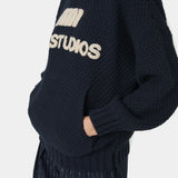 Pidgey Navy Knitted Oversized Hoodie Knitwear Eme Studios