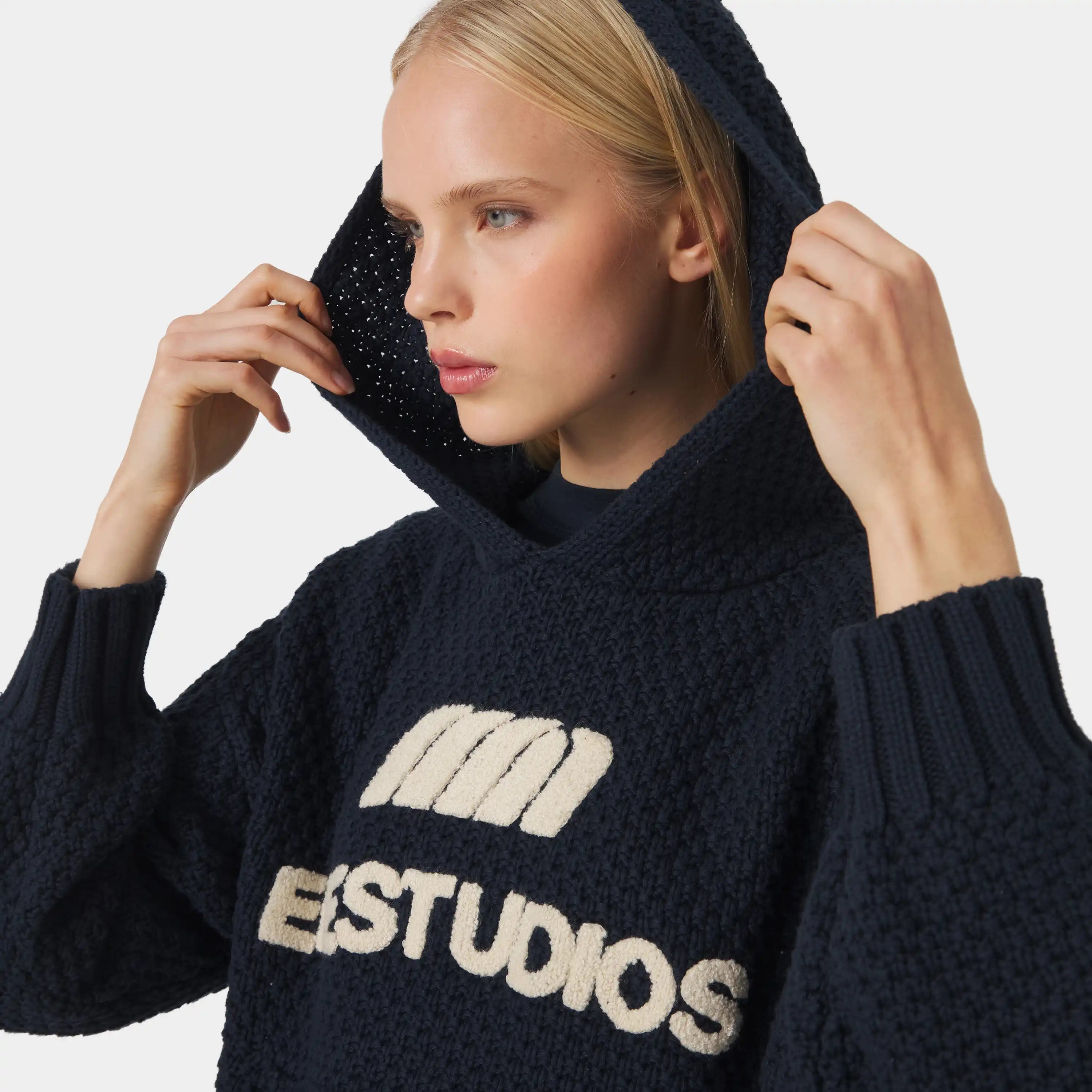 Pidgey Navy Knitted Oversized Hoodie Knitwear Eme Studios