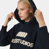 Pidgey Navy Knitted Oversized Hoodie Knitwear Eme Studios