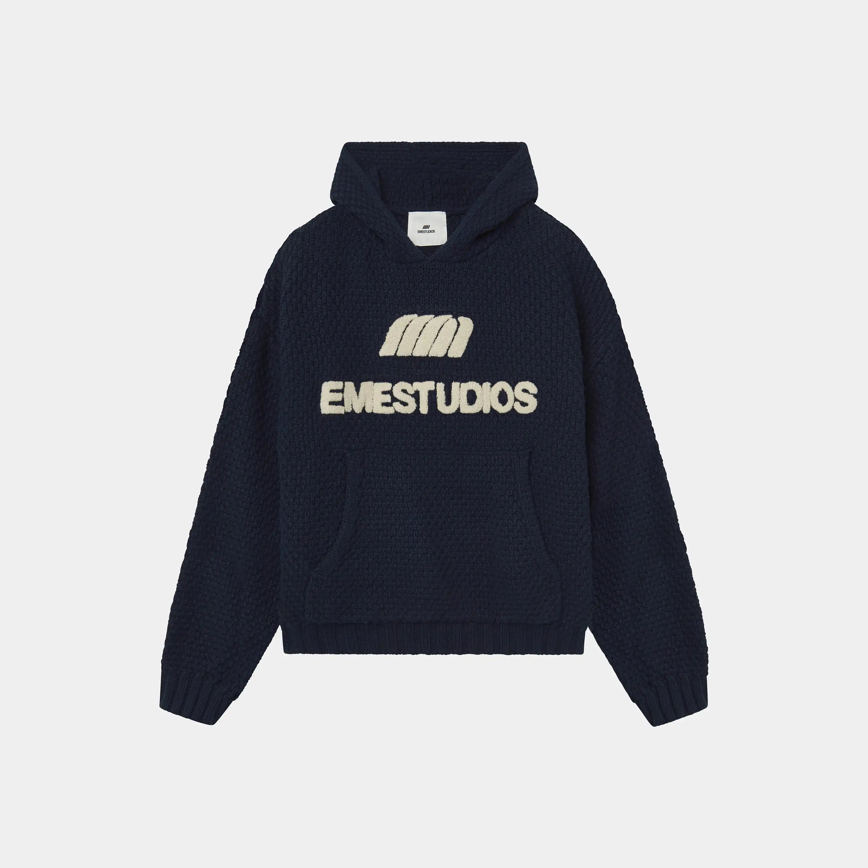 Pidgey Navy Knitted Oversized Hoodie Knitwear Eme Studios