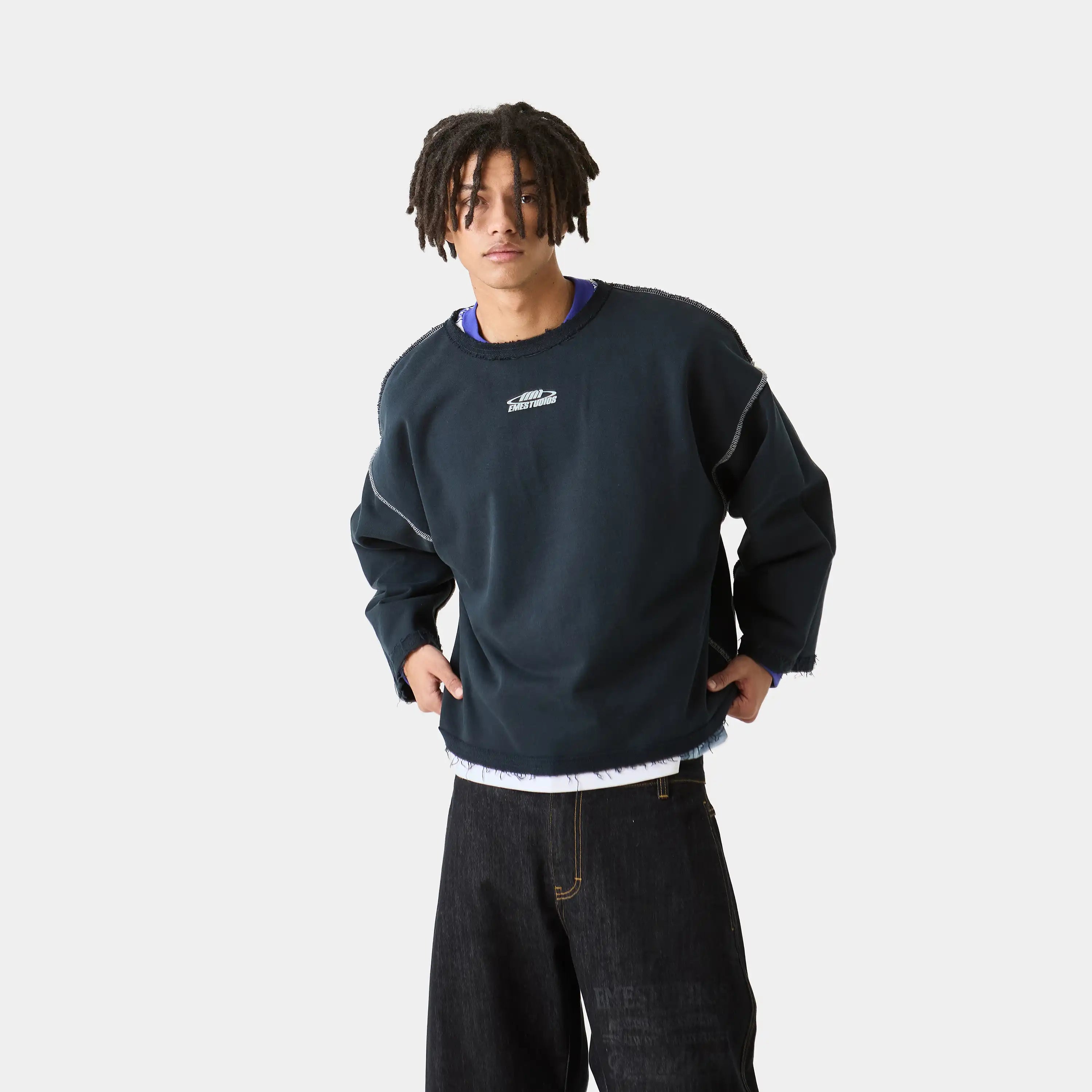 Suit Navy Oversized Crewneck Sweatshirts Eme Studios
