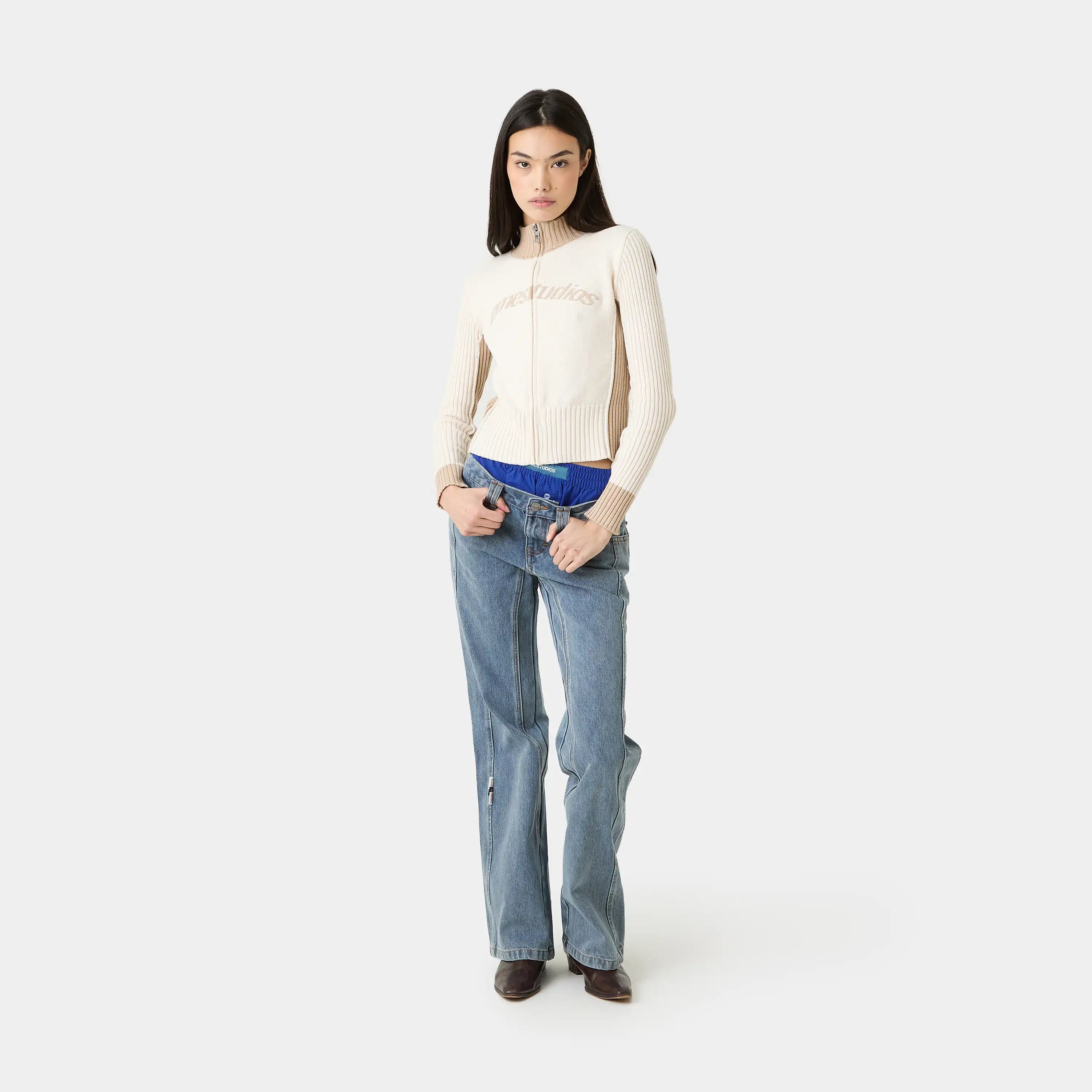 Betty Off Sand Zipper Knit Woman Knitwear Eme Studios