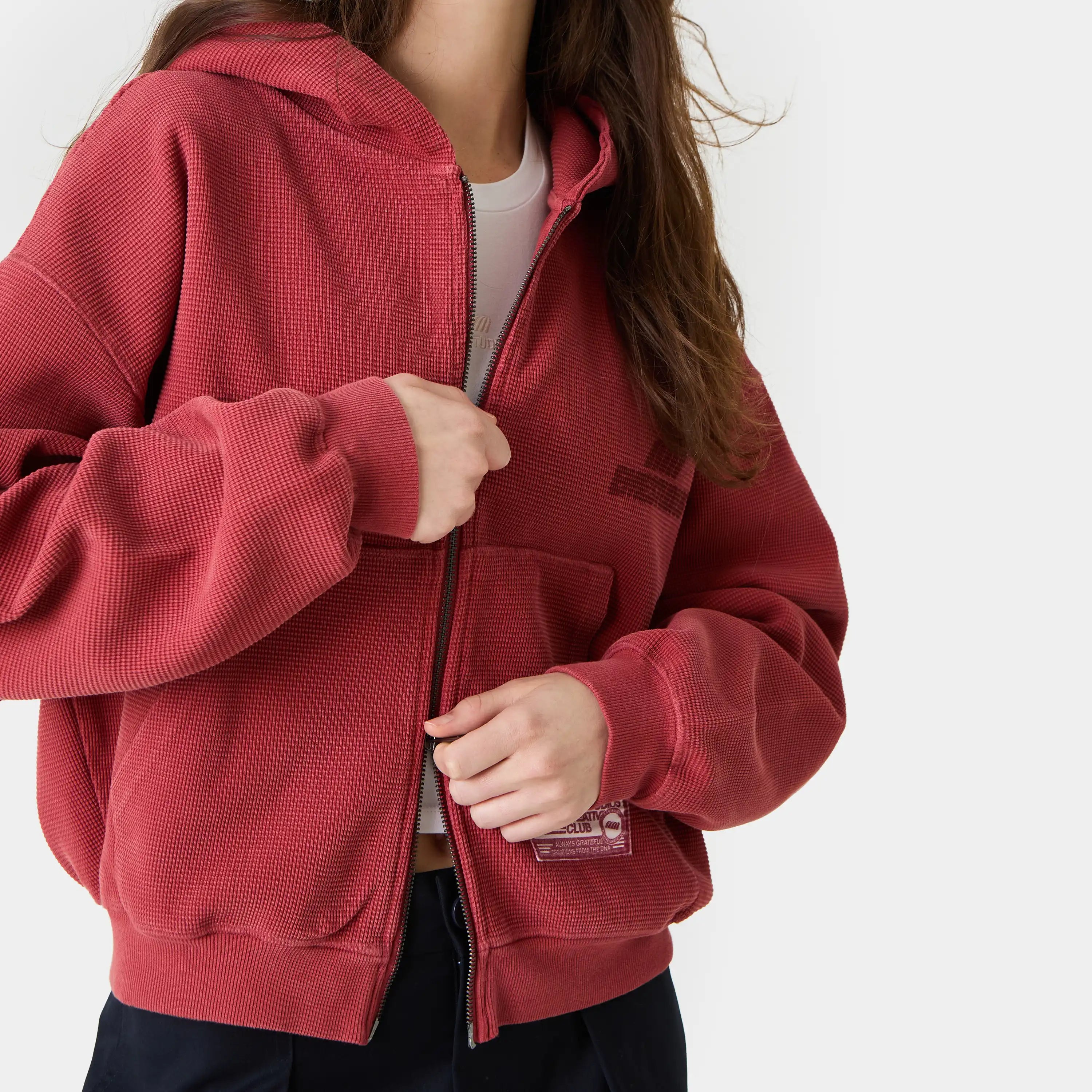 Waffle Marsala Croped Boxy Full Zip Hoodies Eme Studios