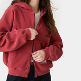 Waffle Marsala Croped Boxy Full Zip Hoodies Eme Studios