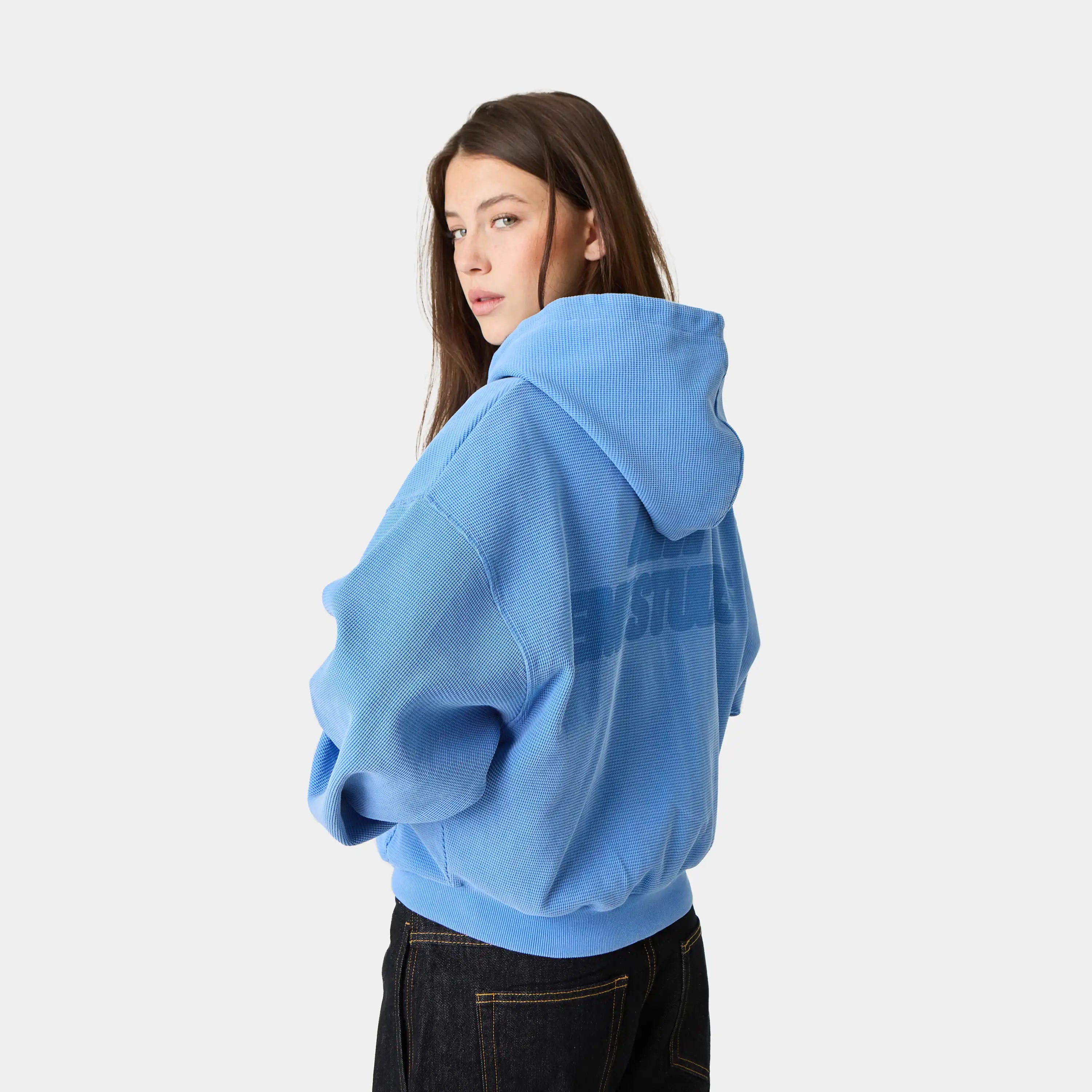 Waffle Cobalt Croped Boxy Full Zip Hoodies Eme Studios