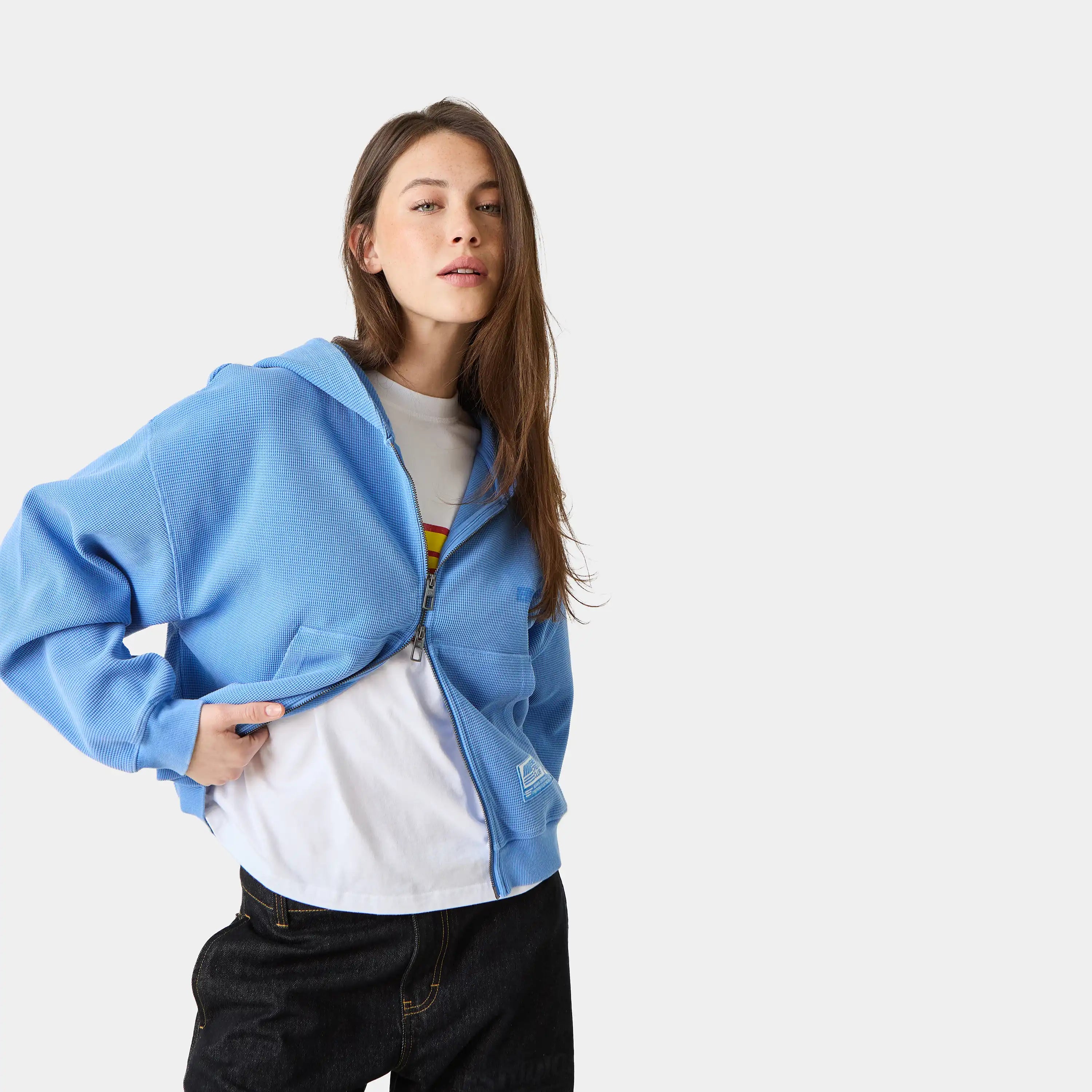 Waffle Cobalt Croped Boxy Full Zip Hoodies Eme Studios