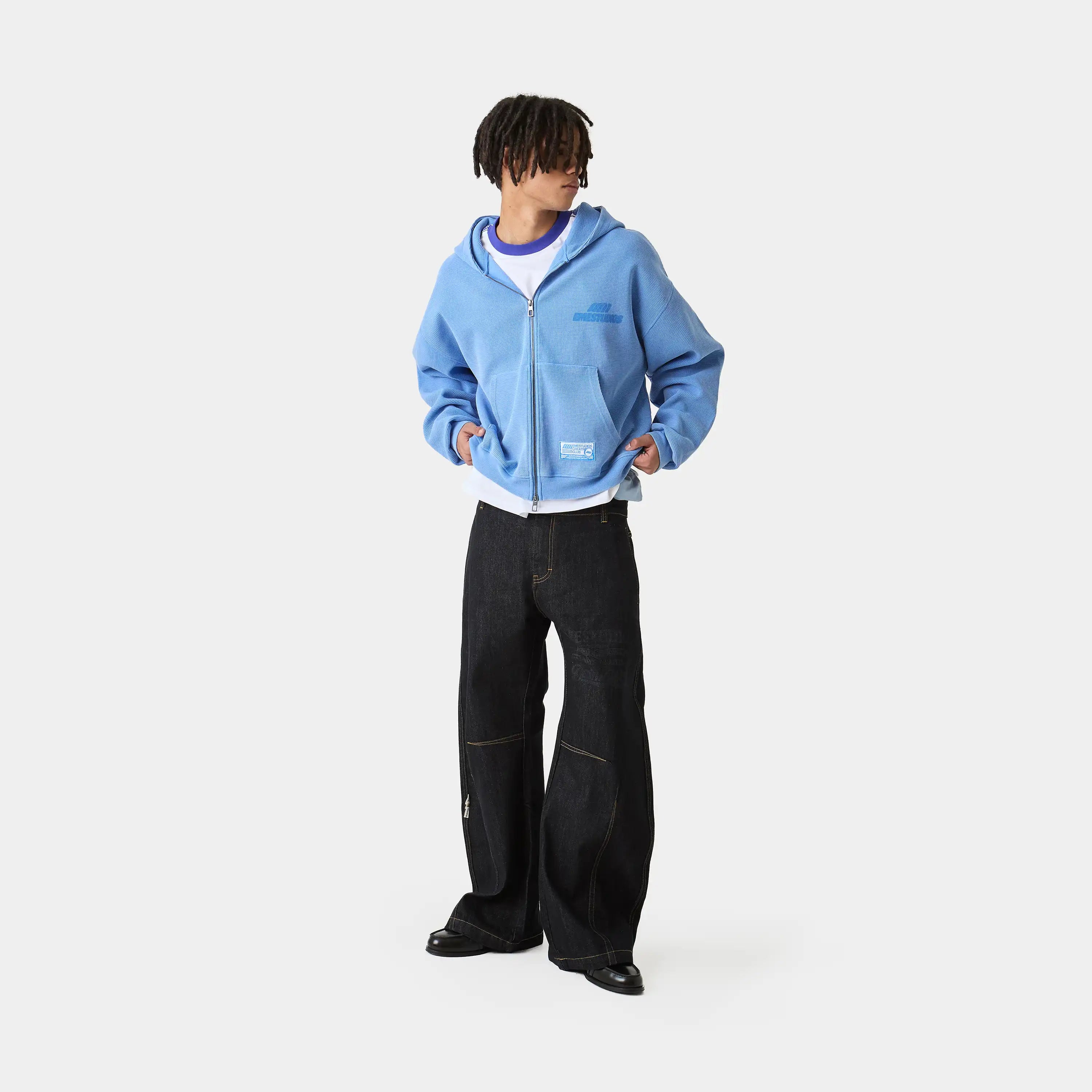 Waffle Cobalt Croped Boxy Full Zip Hoodies Eme Studios