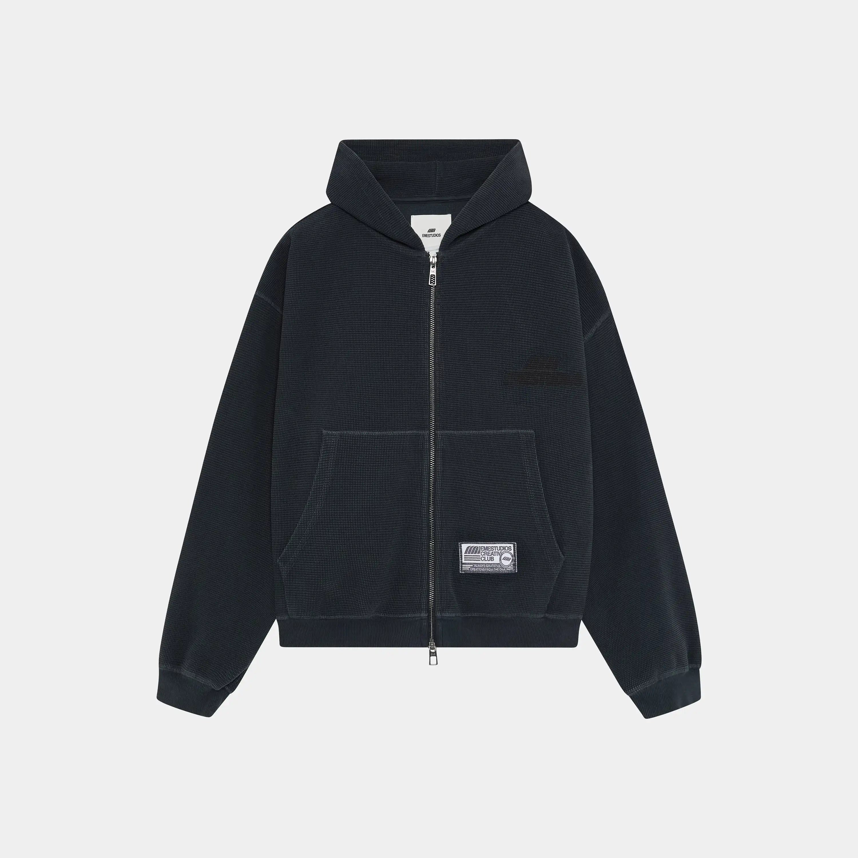 Waffle Navy Croped Boxy Full Zip