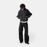 Waffle Navy Croped Boxy Full Zip Hoodies Eme Studios