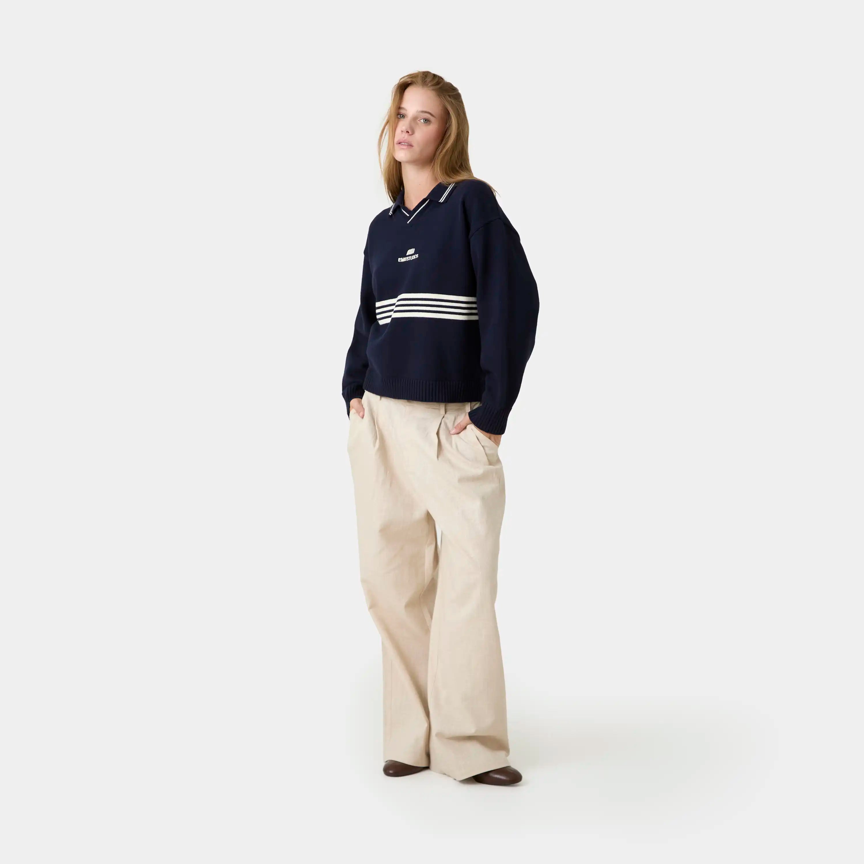 Pivot Navy Knit Polo Knitwear Eme Studios