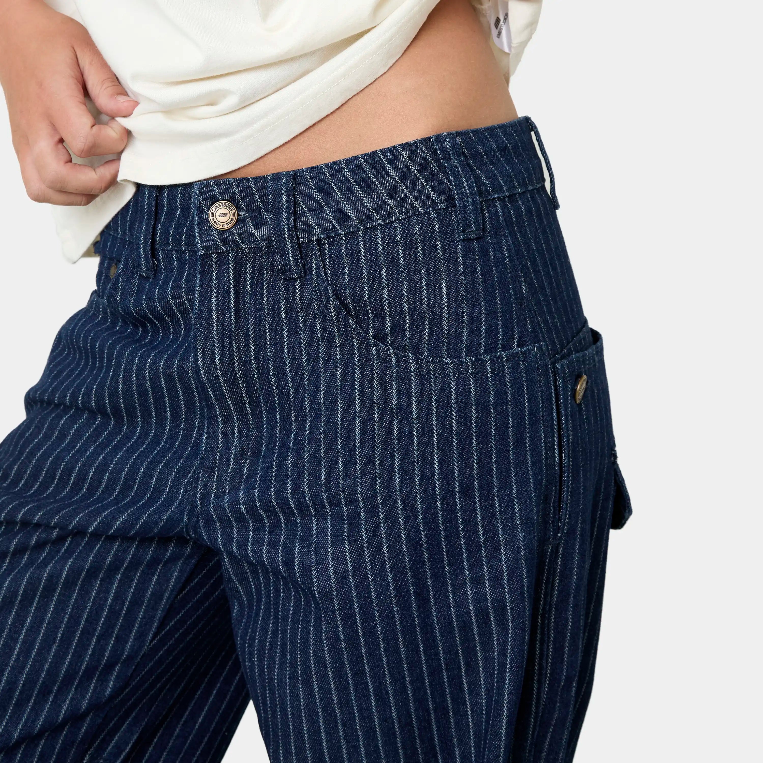 Trip Navy Denim Pants Pants Eme Studios