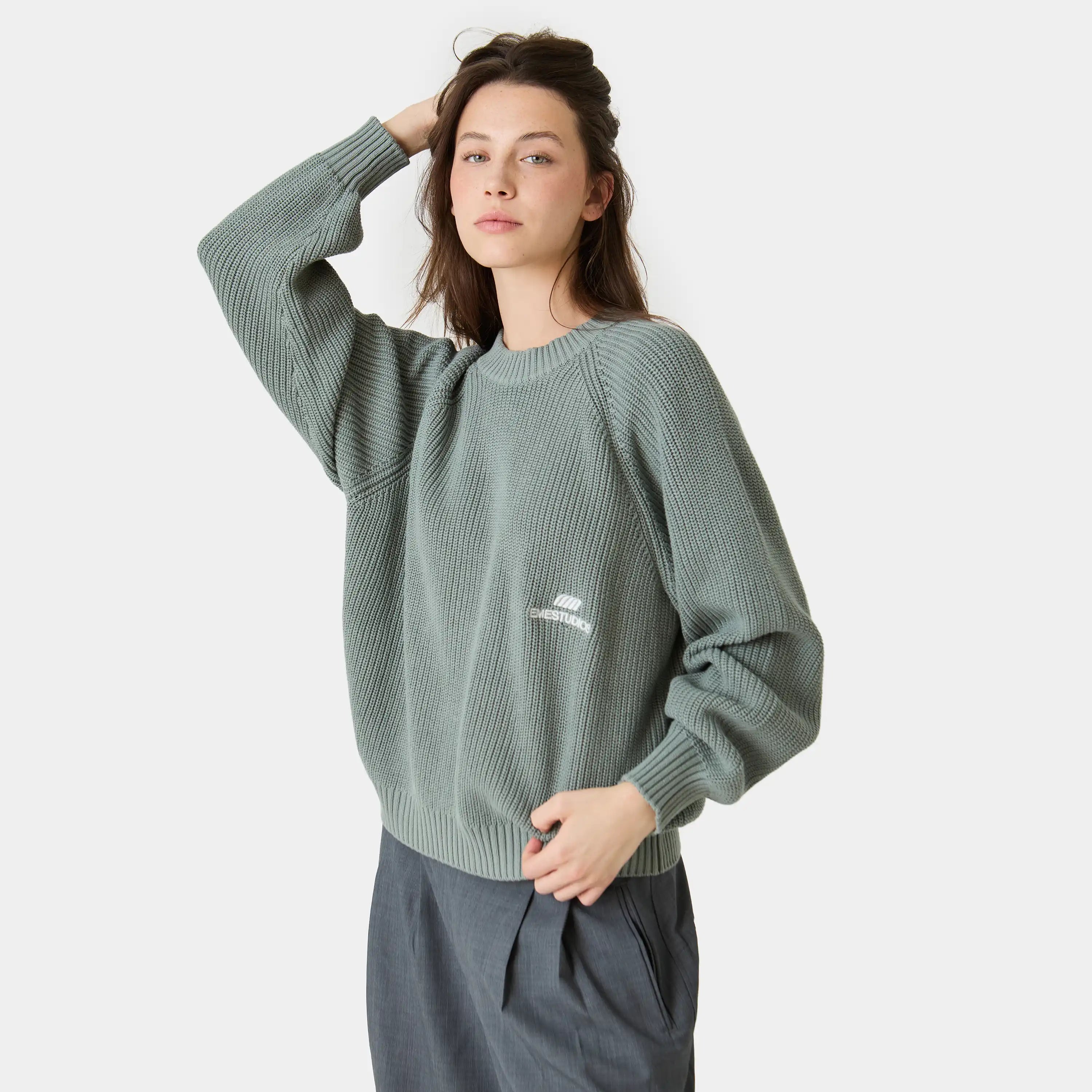 Nela Grey Knit Sweater Knitwear Eme Studios