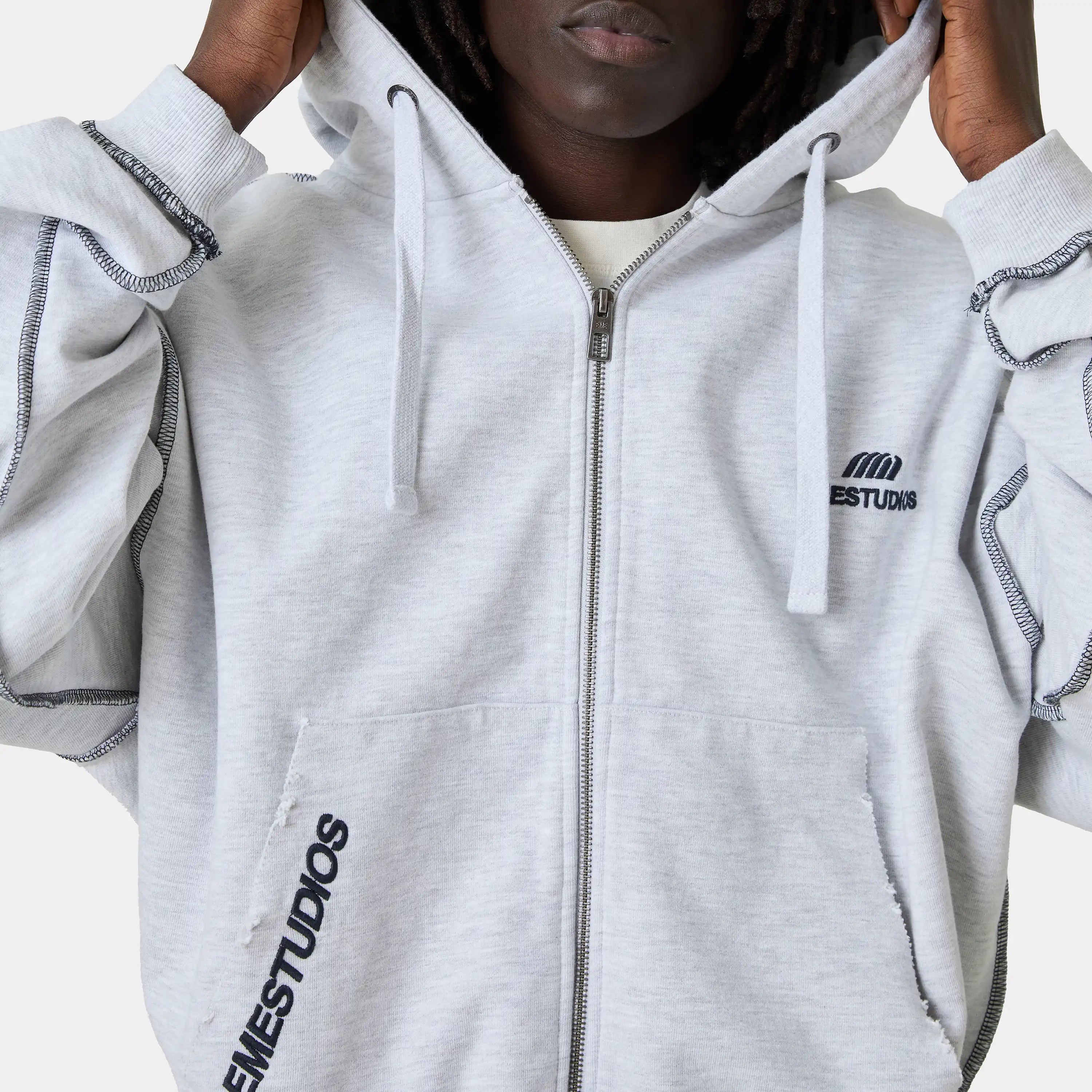 Edge Heather Grey Full Zip Hoodies Eme Studios