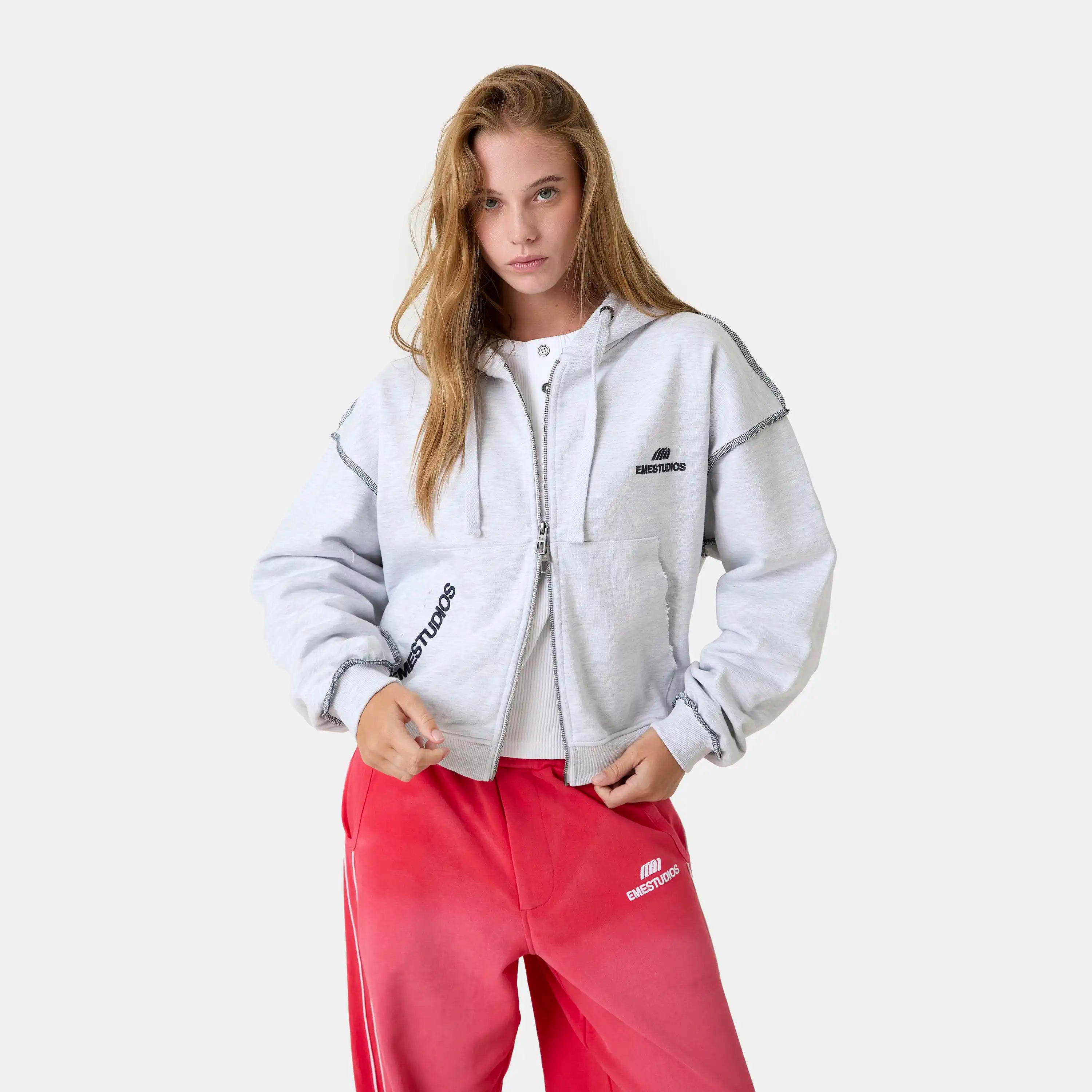 Edge Heather Grey Full Zip Hoodies Eme Studios