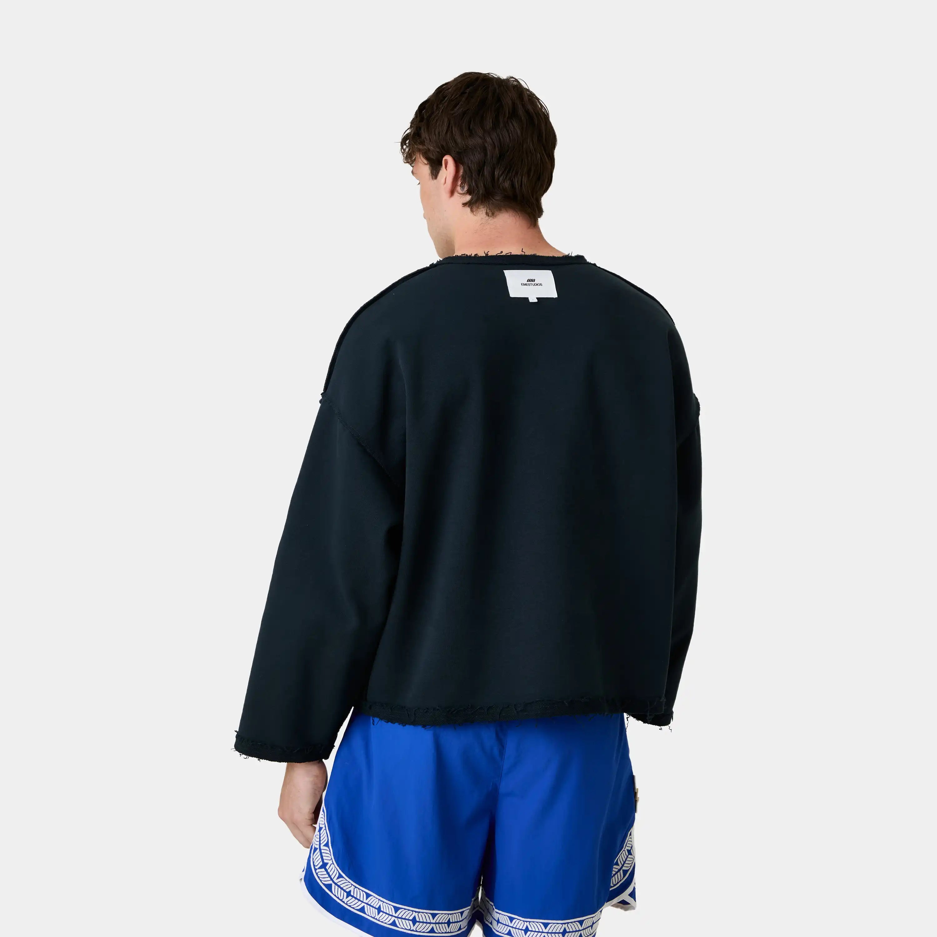Pocket Navy Reverse Crewneck Sweatshirts Eme Studios
