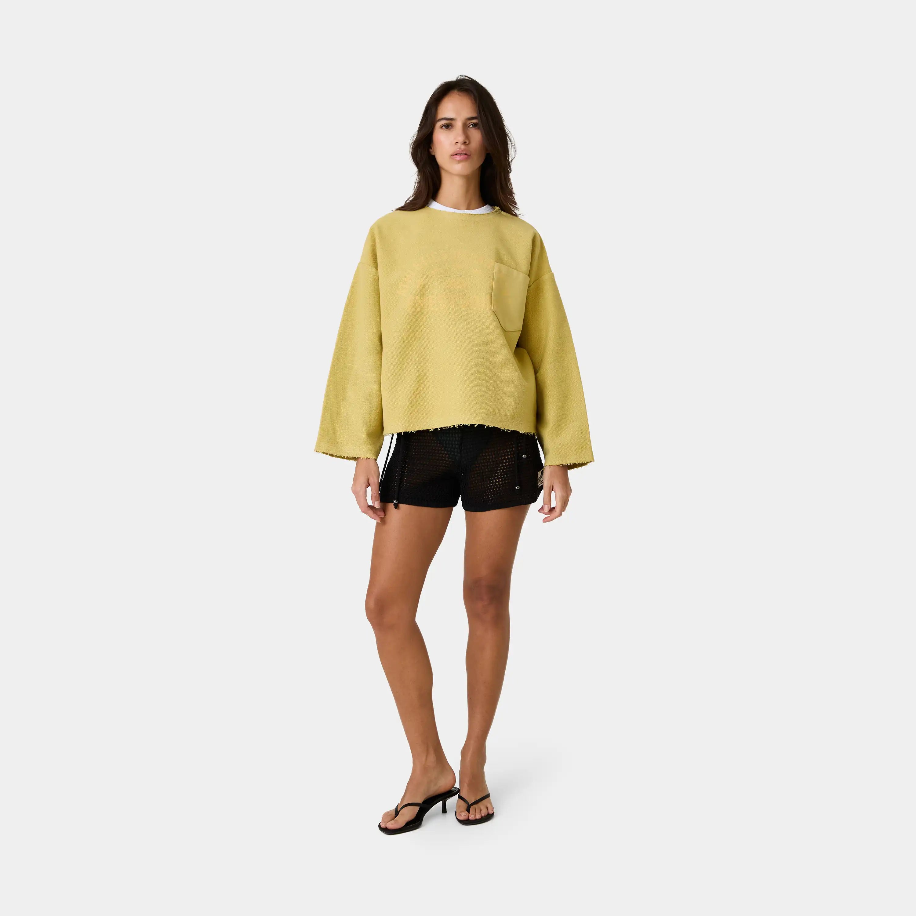 Pocket Antique Green Reverse Crewneck Sweatshirts Eme Studios