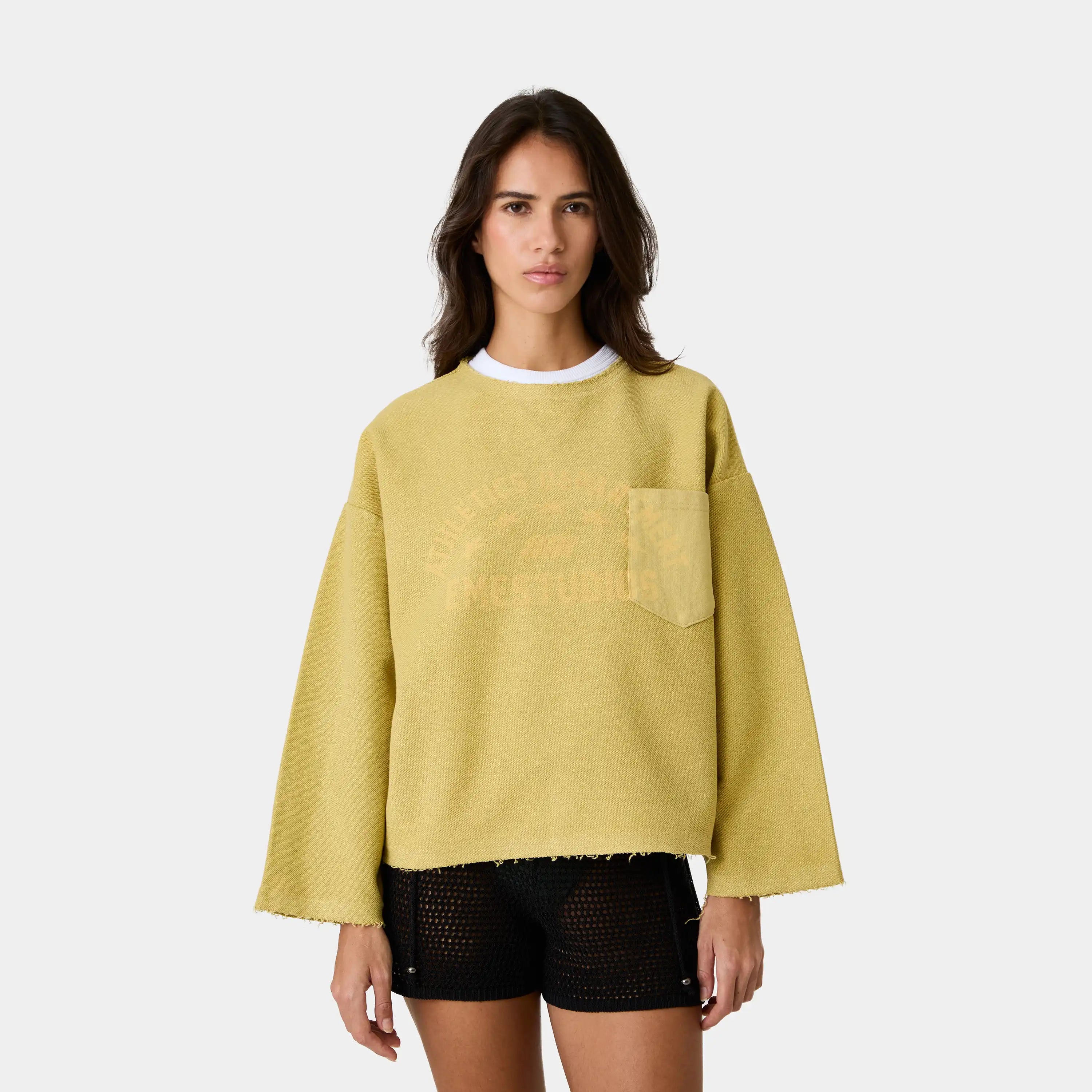 Pocket Antique Green Reverse Crewneck Sweatshirts Eme Studios