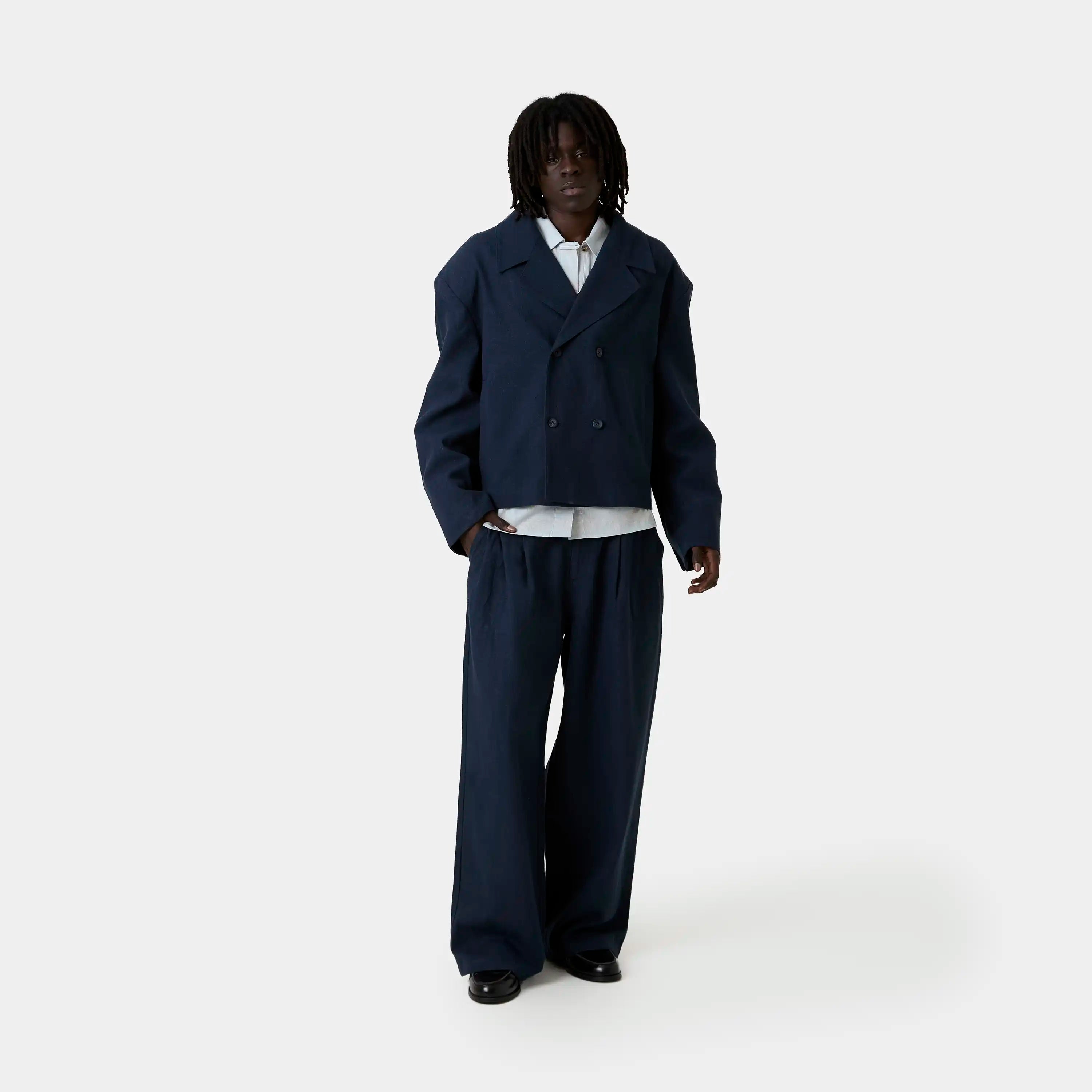 Tide Navy Linen Blazer Outerwear Eme Studios