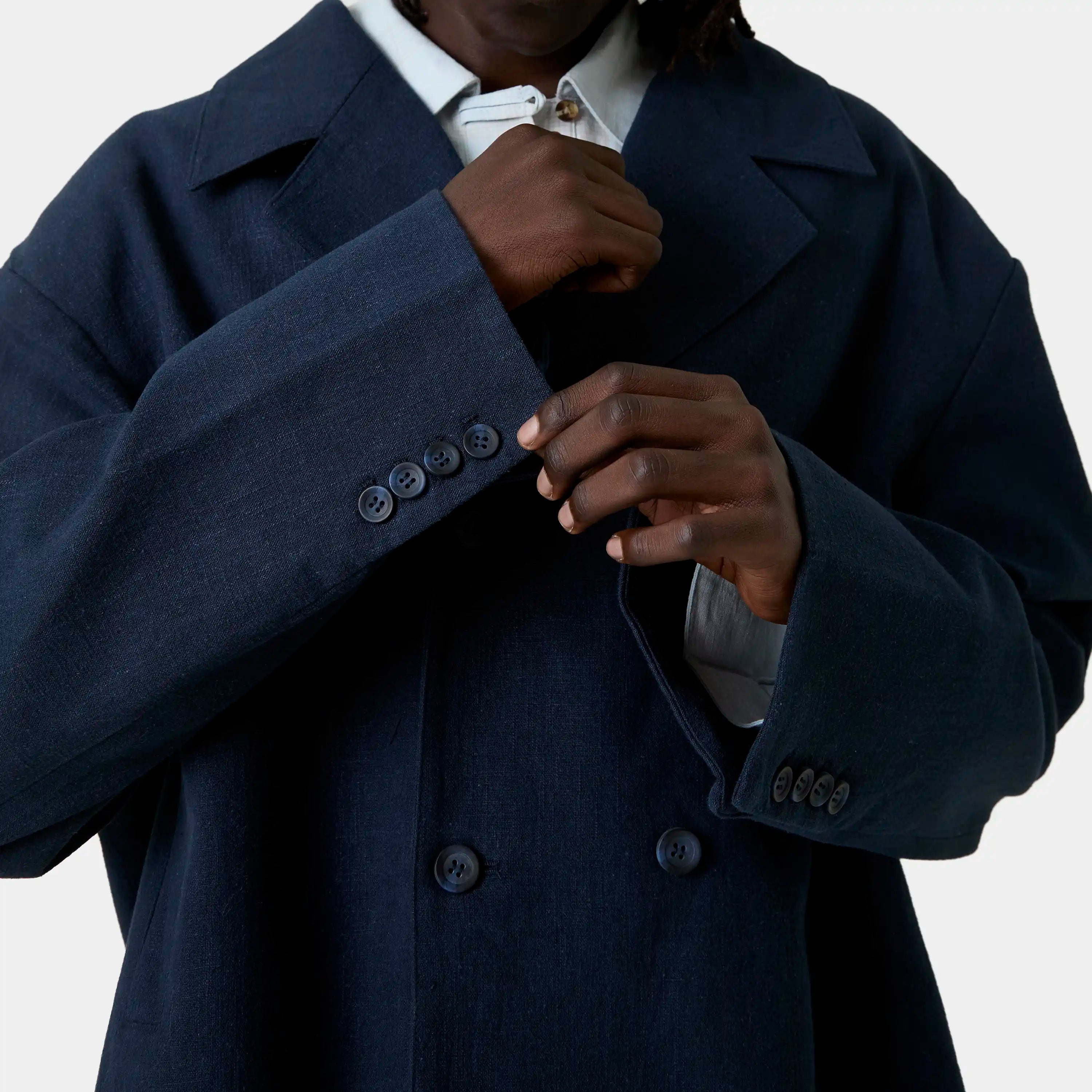 Tide Navy Linen Blazer Outerwear Eme Studios