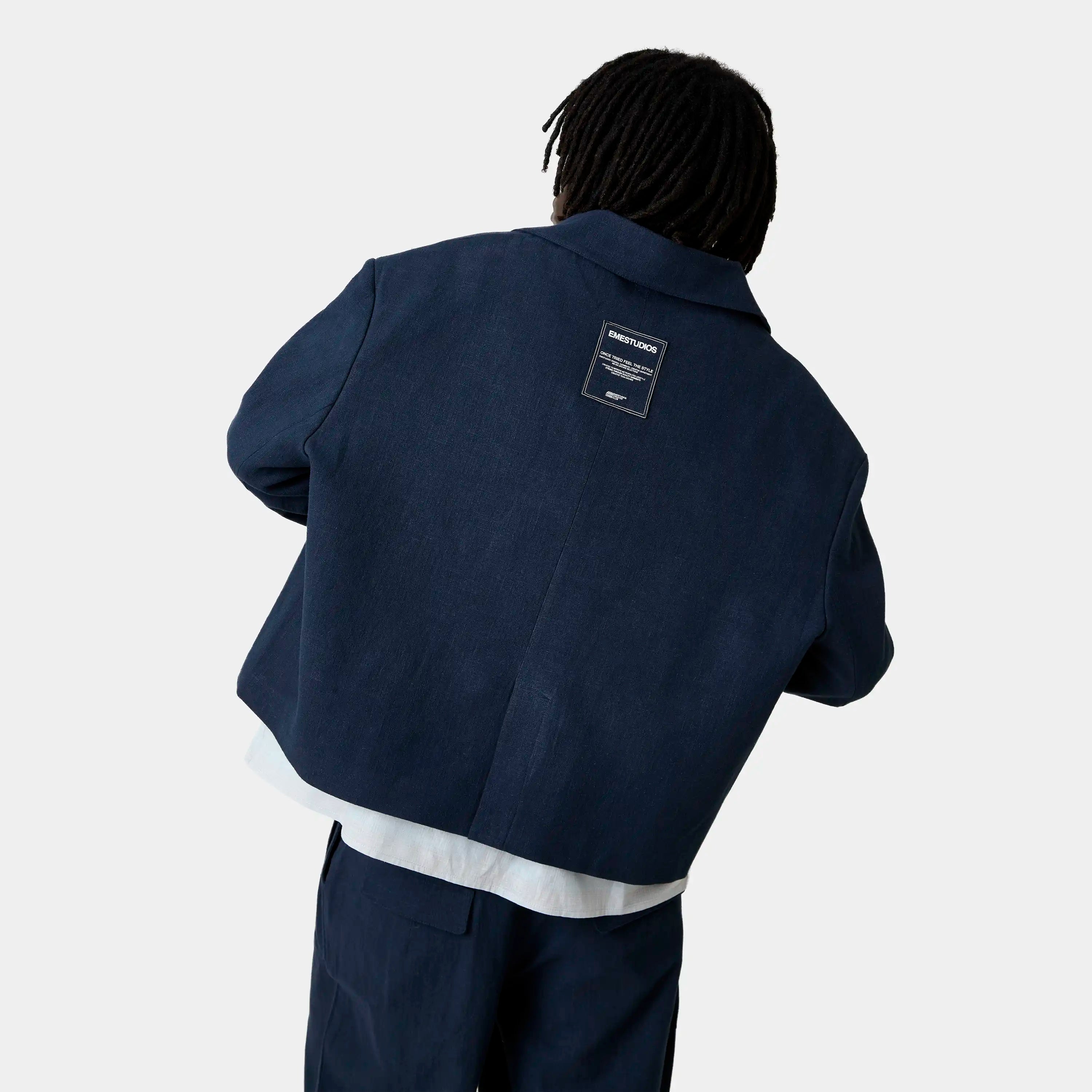 Tide Navy Linen Blazer Outerwear Eme Studios