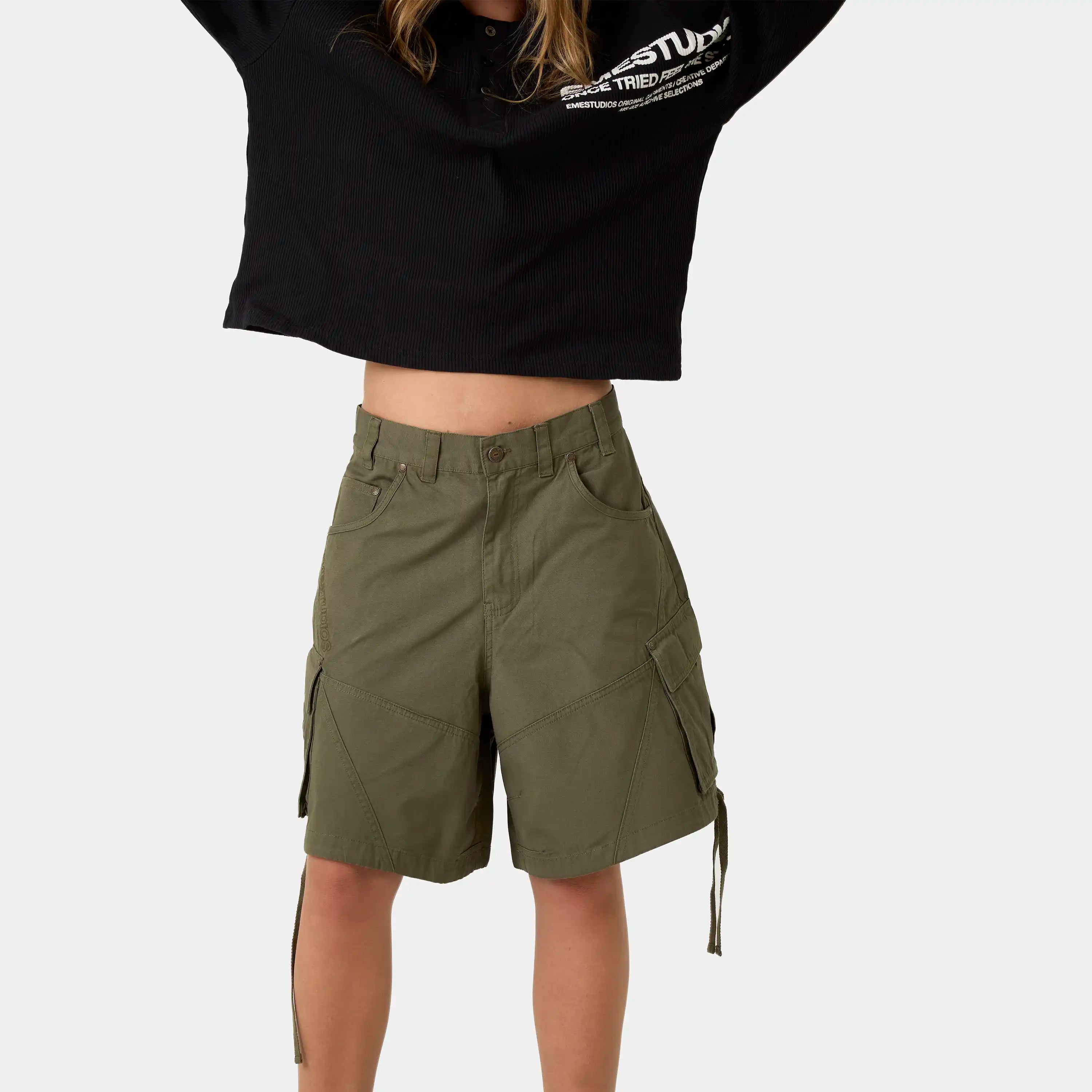 Carrier Olive Cargo Jorts Shorts Eme Studios