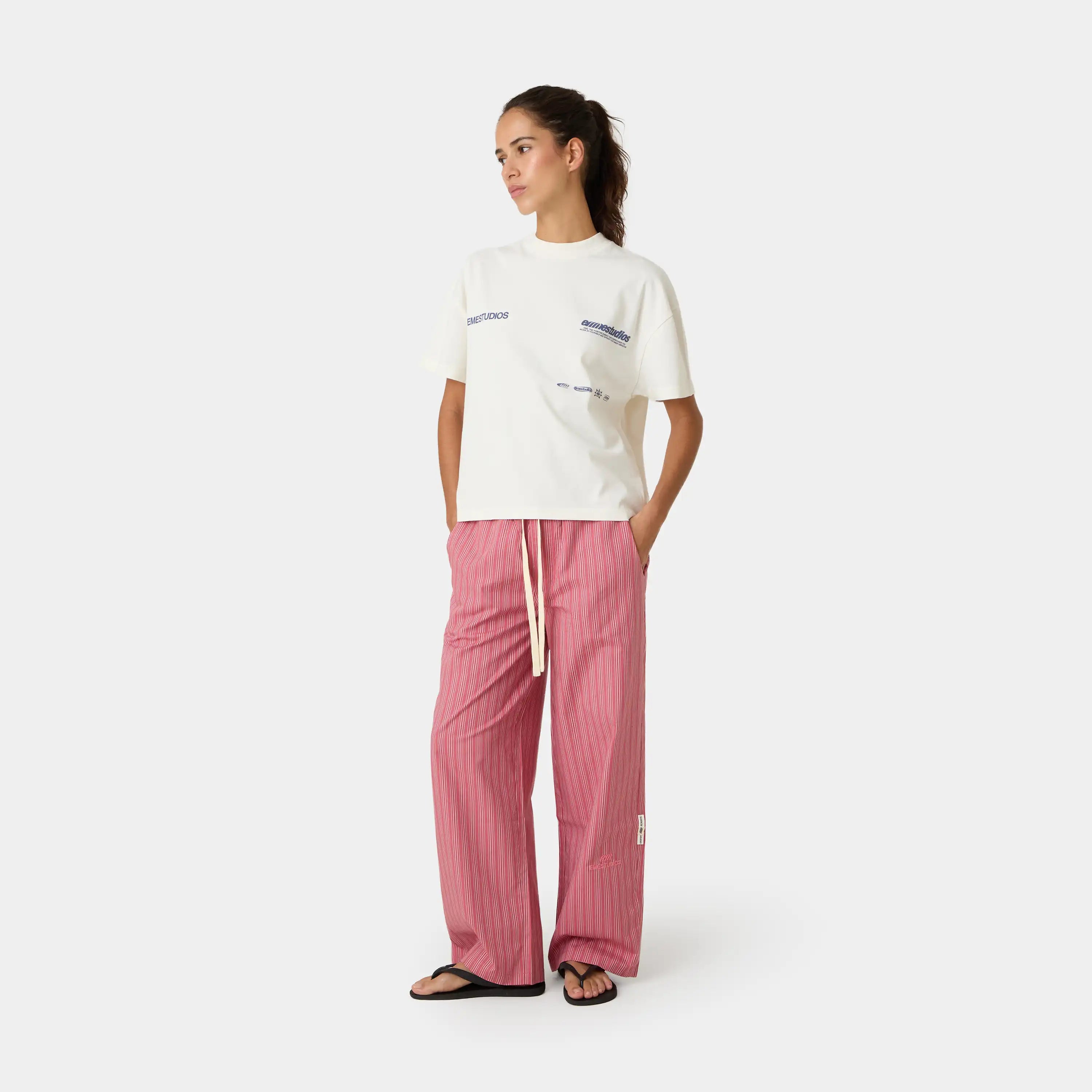 Marbe Salmon Striped Pants Pants Eme Studios